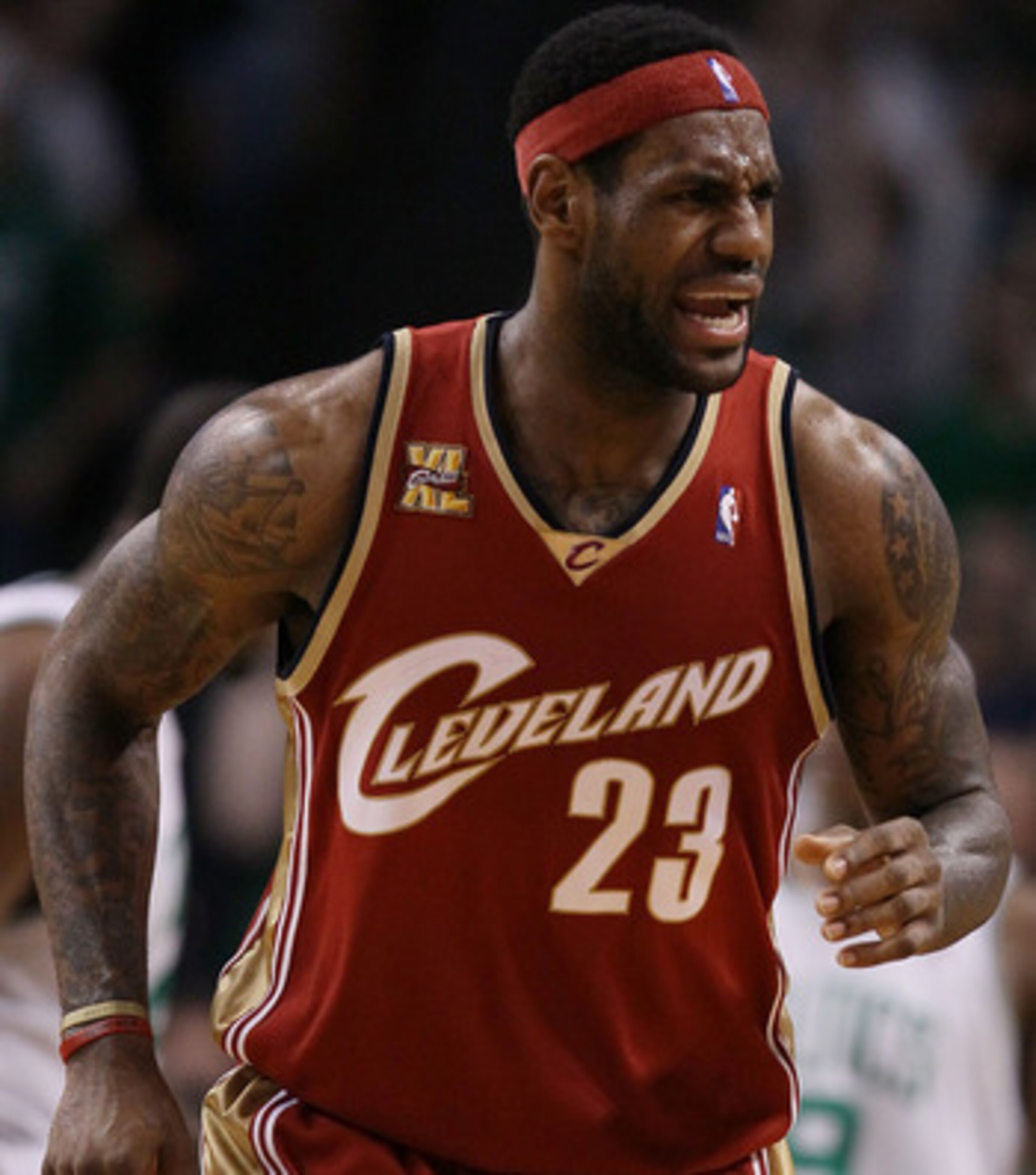 BOSTON - MAY 13:  LeBron James #2 of the Cleveland Cavaliers reacts to a call in the first half against of the Boston Celtics during Game Six of the Eastern Conference Semifinals of the 2010 NBA playoffs at TD Garden on May 13, 2010 in Boston, Massachuset