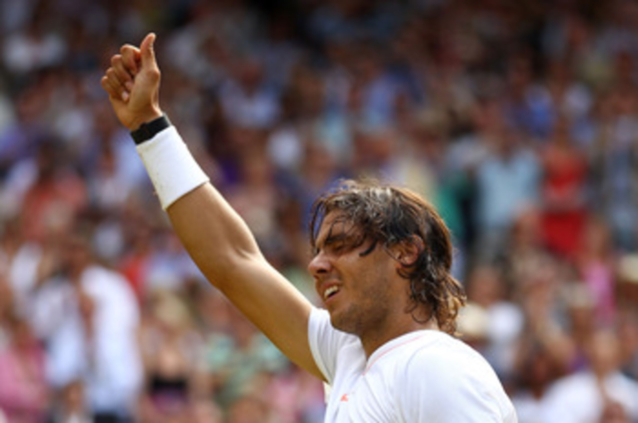 LONDON, ENGLAND - JULY 04:  Rafael Nadal of Spain celebrates Championship Point during his Mens Singles Final match against Tomas Berdych of Czech Republic on Day Thirteen of the Wimbledon Lawn Tennis Championships at the All England Lawn Tennis and Croqu