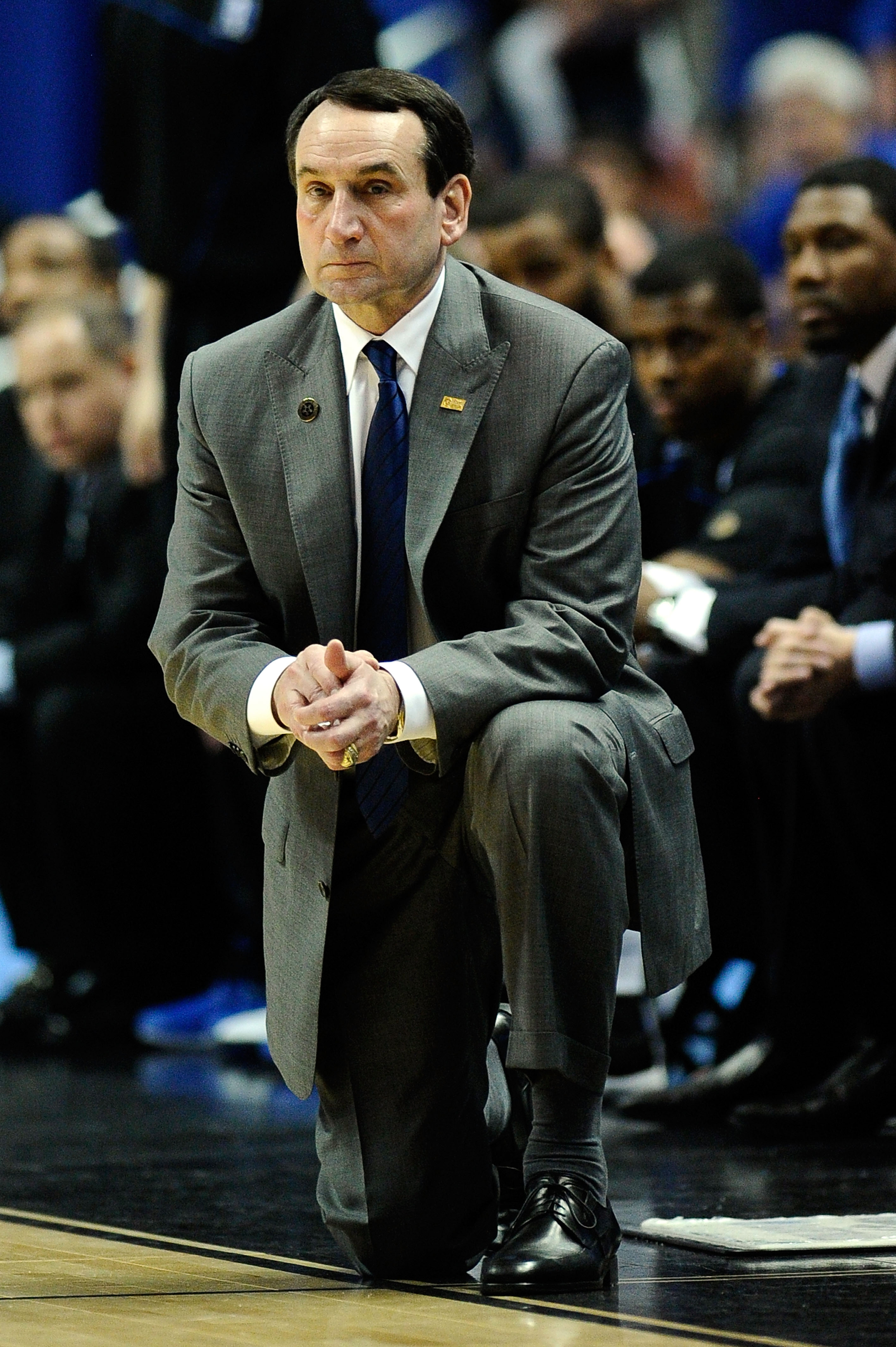 ANAHEIM, CA - MARCH 24:  Head coach Mike Krzyzewski of the Duke Blue Devils looks on from the sidelines during the west regional semifinal of the 2011 NCAA men's basketball tournament at the Honda Center on March 24, 2011 in Anaheim, California.  (Photo b