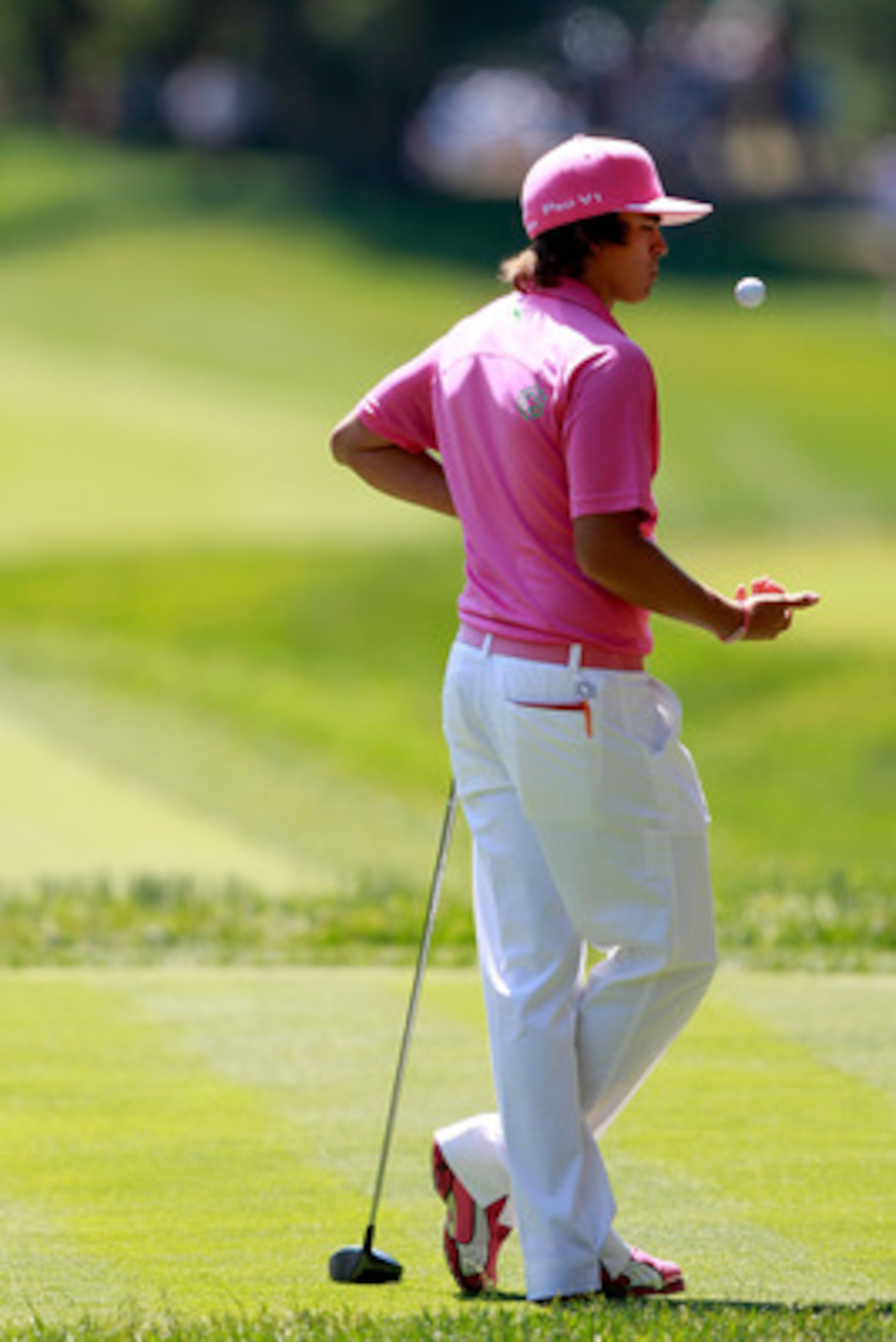 BETHESDA, MD - JUNE 15:  Rickie Fowler waits to play a shot during a practice round prior to the start of the 111th U.S. Open at Congressional Country Club on June 15, 2011 in Bethesda, Maryland.  (Photo by Chris Trotman/Getty Images)