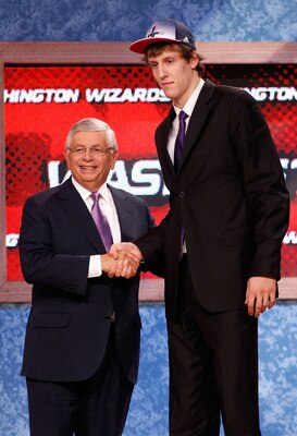 NEWARK, NJ - JUNE 23:  Jan Vesely from the Czech Republic greet NBA Commissioner David Stern after he was selected #6 overall by the Washington Wizards in the first round during the 2011 NBA Draft at the Prudential Center on June 23, 2011 in Newark, New J