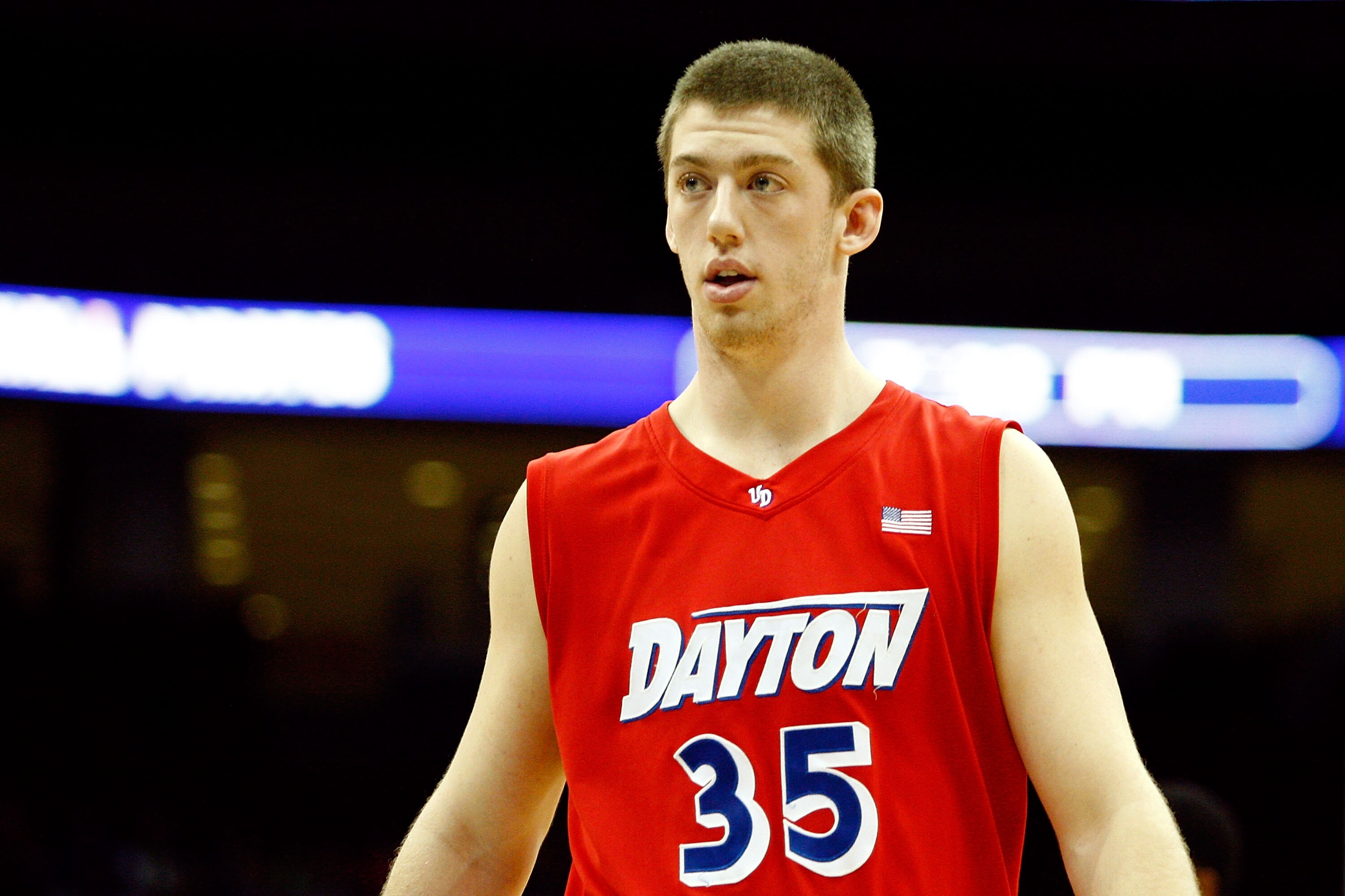 NEWARK, NJ - DECEMBER 22:  Matt Kavanaugh #35 of the Dayton Flyers looks on against the Seton Hall Pirates at Prudential Center on December 22, 2010 in Newark, New Jersey.  (Photo by Chris Chambers/Getty Images)
