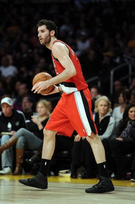 LOS ANGELES, CA - MARCH 20:  Rudy Fernandez #5 of the Portland Trail Blazers dribbles against the Los Angeles Lakers at the Staples Center on March 20, 2011 in Los Angeles, California.  NOTE TO USER: User expressly acknowledges and agrees that, by downloa