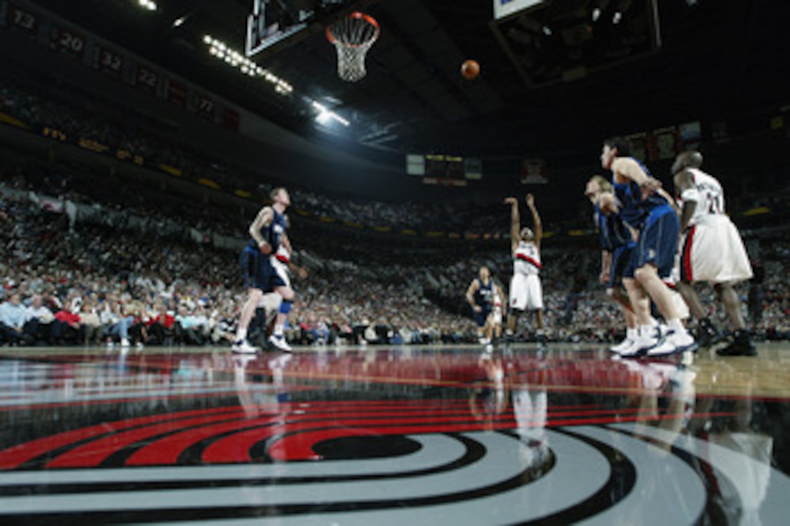 PORTLAND - APRIL 27:  Rasheed Wallace #30 of the Portland Trail Blazers shoots a free throw against the Dallas Mavericks in Game four of the Western Conference Quarterfinals during the 2003 NBA Playoffs at the Rose Garden on April 27, 2003 in Portland, Or