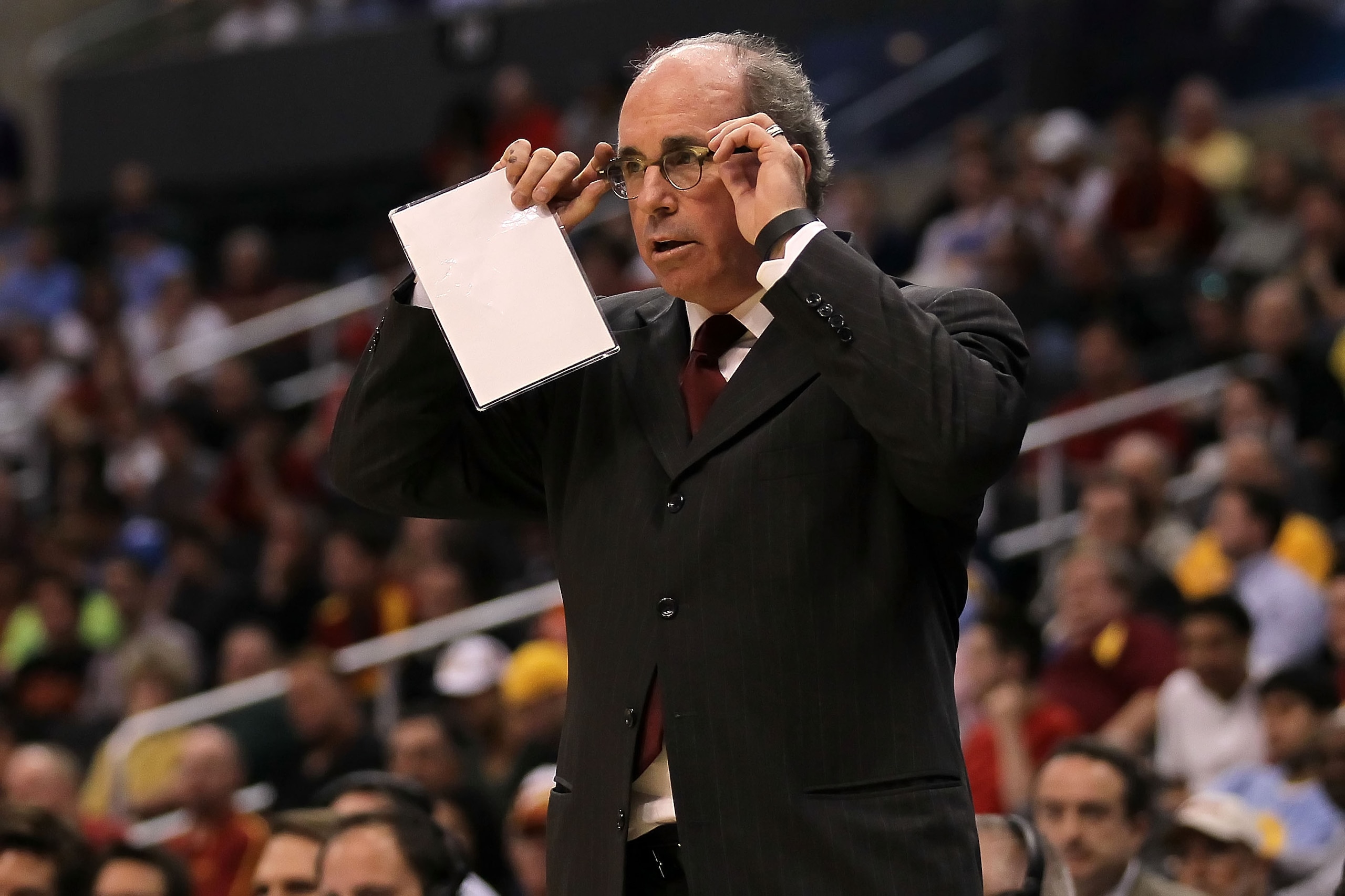 LOS ANGELES, CA - MARCH 10: Head coach Kevin O'Neill of the USC Trojans reacts while taking on the California Golden Bears in the quarterfinals of the 2011 Pacific Life Pac-10 Men's Basketball Tournament at Staples Center on March 10, 2011 in Los Angeles LOS ANGELES, CA - MARCH 10: Head coach Kevin O'Neill of the USC Trojans reacts while taking on the California Golden Bears in the quarterfinals of the 2011 Pacific Life Pac-10 Men's Basketball Tournament at Staples Center on March 10, 2011 in Los Angeles