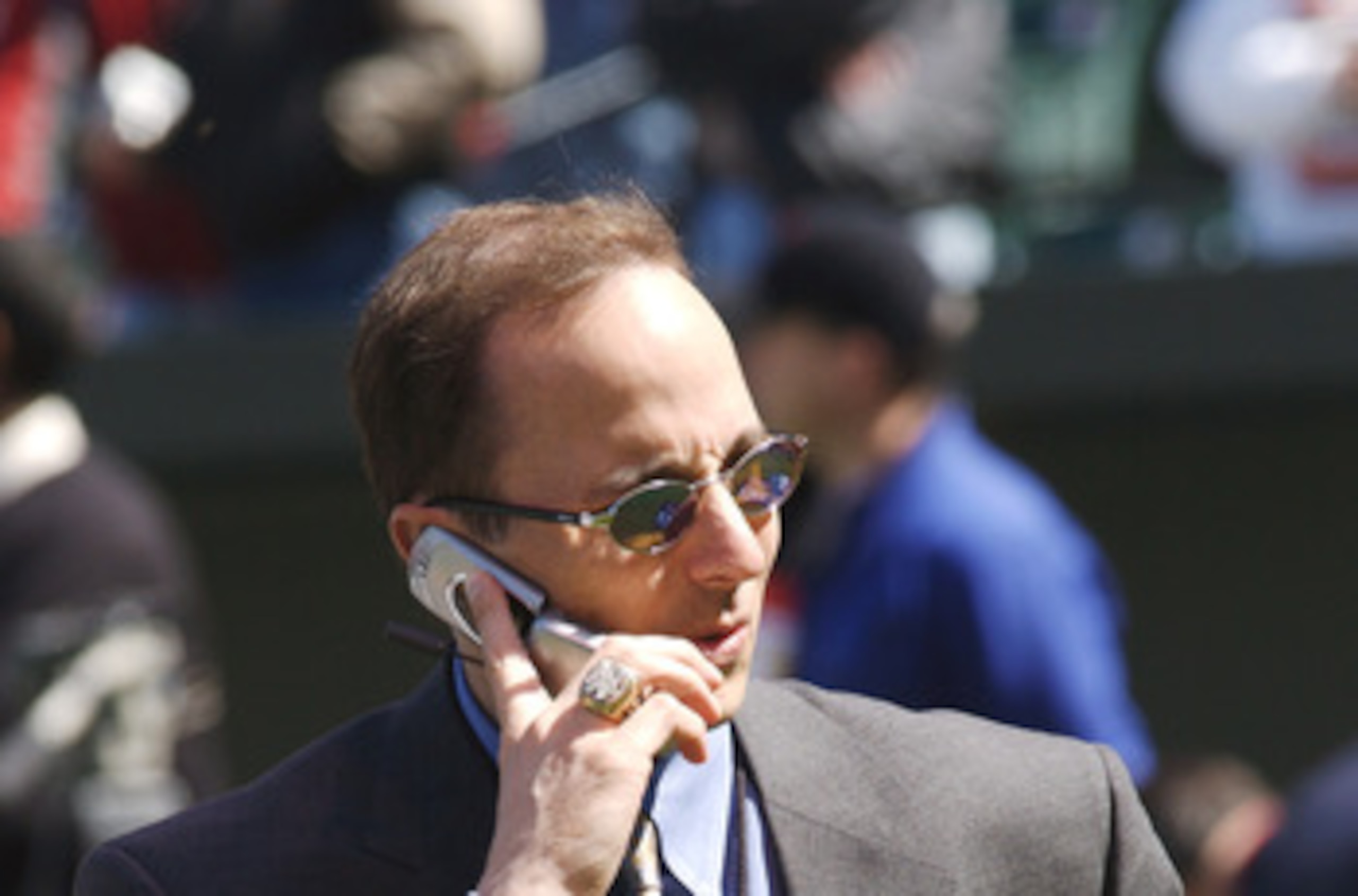 1 Apr 2002: Brian Cashmann of the New York Yankees talks on his cell phone before Opening Day at Camden Yards between the Baltimore Orioles and the New York Yankees in Baltimore, Maryland. The Orioles won 10-3. DIGITAL IMAGE. Mandatory Credit: Greg Fiume/