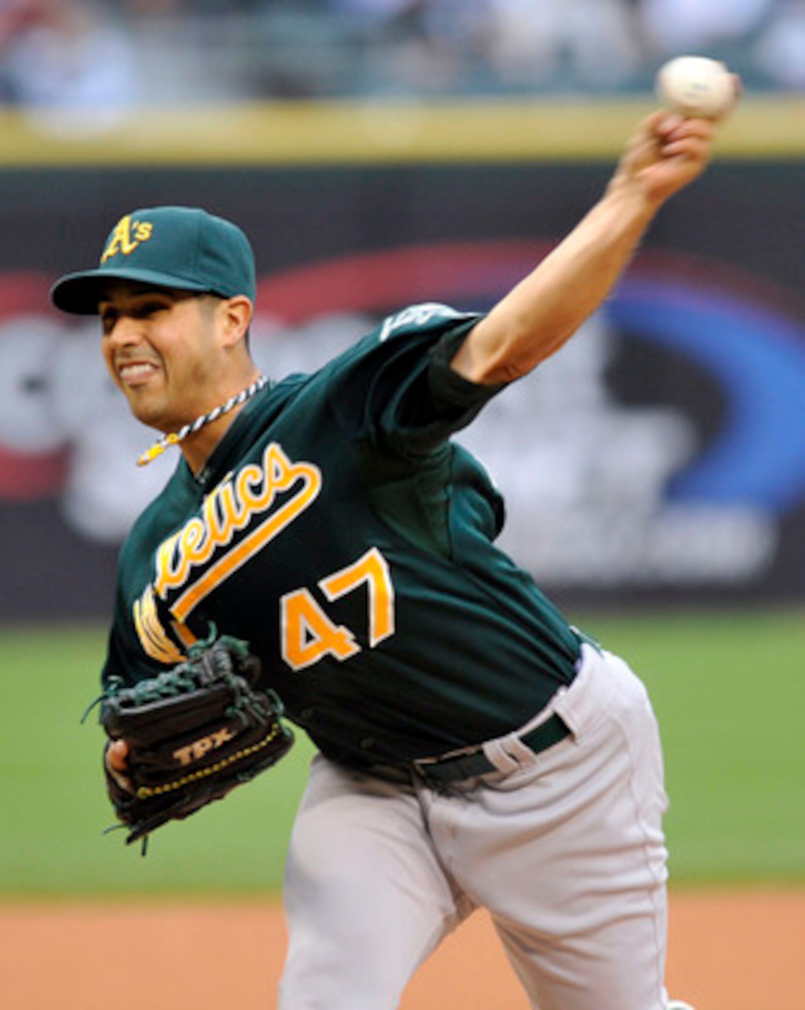 CHICAGO, IL - JUNE 11: Gio Gonzalez # 47 of the Oakland Athletics pitches against the Chicago White Sox on June 11, 2011 at U.S. Cellular Field in Chicago, Illinois.  (Photo by David Banks/Getty Images)