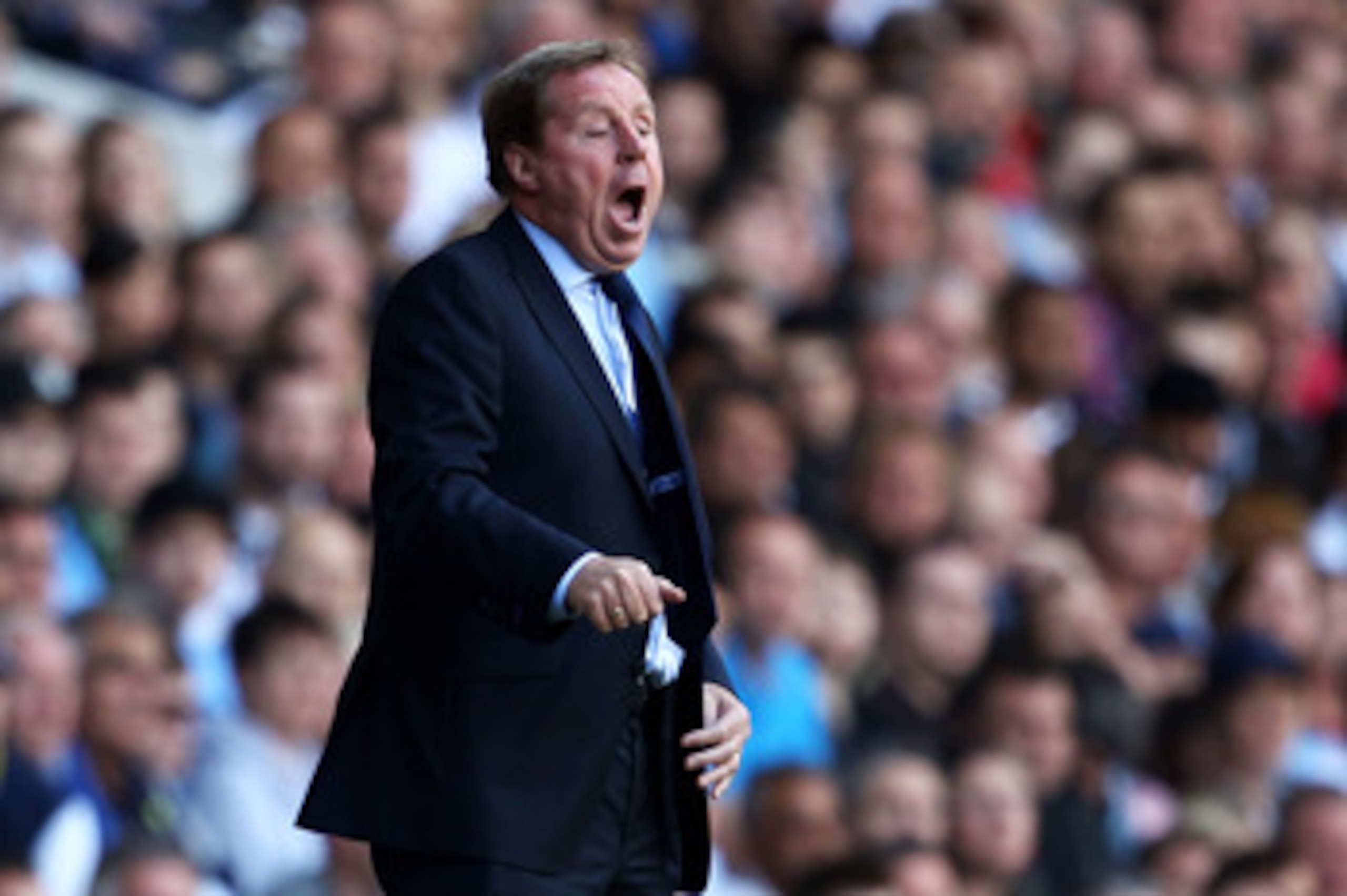 LONDON, ENGLAND - MAY 22:  Harry Redknapp, manager of Tottenham Hotspur shouts instructions during the Barclays Premier League match between Tottenham Hotspur and Birmingham City at White Hart Lane on May 22, 2011 in London, England.  (Photo by Julian Fin