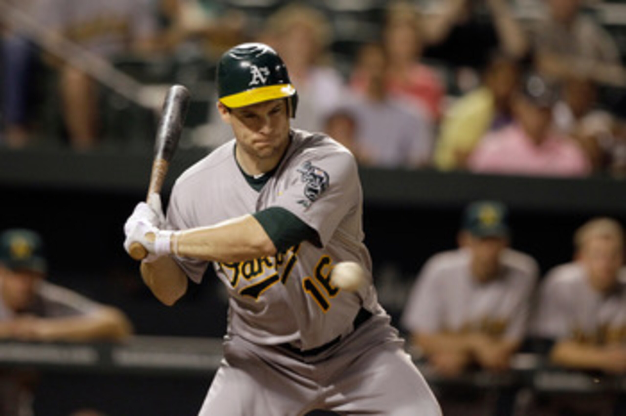 BALTIMORE, MD - JUNE 07:  Josh Willingham #16 of the Oakland Athletics at the plate against the Baltimore Orioles at Oriole Park at Camden Yards on June 7, 2011 in Baltimore, Maryland.  (Photo by Rob Carr/Getty Images)