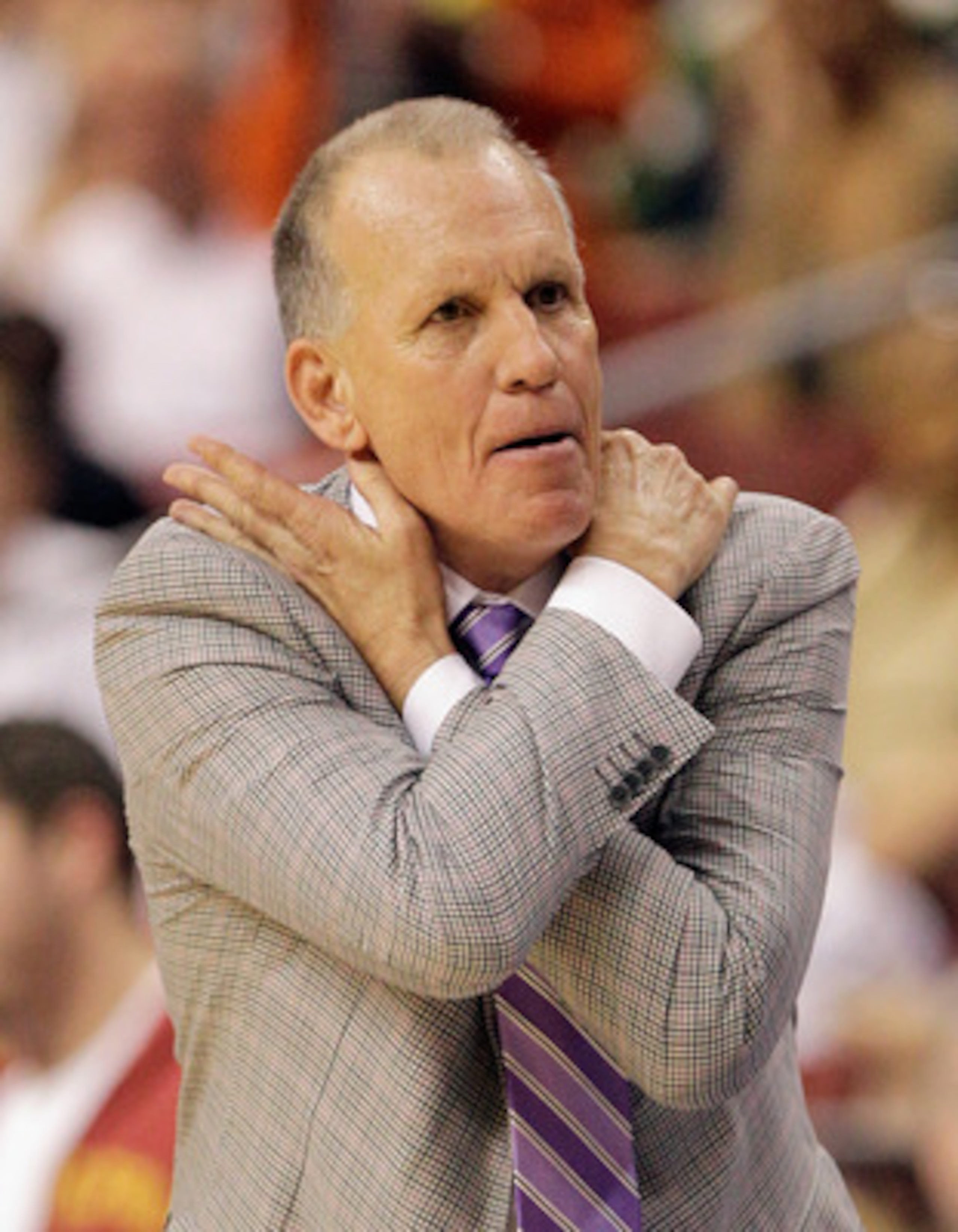 PHILADELPHIA, PA - APRIL 21: Head coach Doug Collins of the Philadelphia 76ers reacts to an officials call during the second half of game three of the Eastern Conference Quarterfinals against the Miami Heat at Wells Fargo Center on April 21, 2011 in Phila
