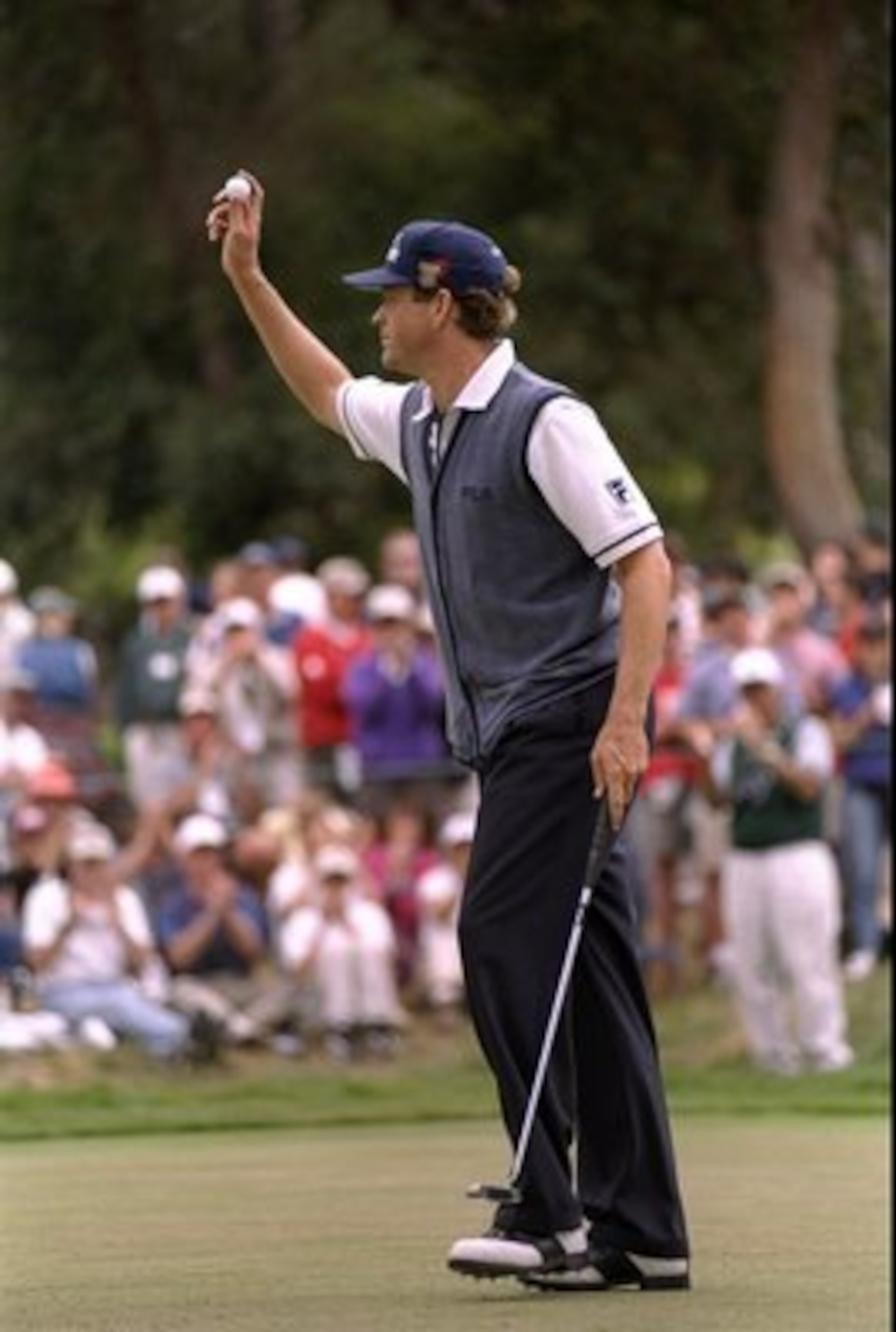 21 Jun 1998: Lee Janzen of the USA acknowledges the gallery during the 1998 U.S. Open Championships on the 6,797-yard, par-70 Lake Course at The Olympic Club in San Francisco, California.