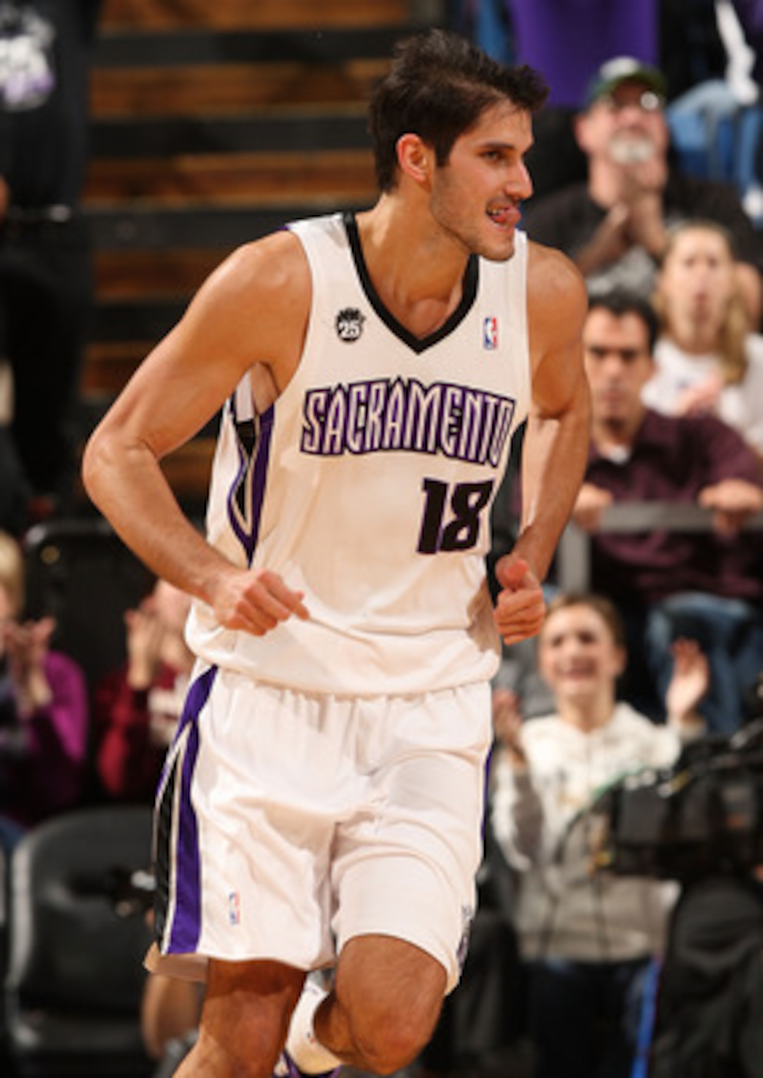 SACRAMENTO, CA - DECEMBER 23:  Omri Casspi #18 of the Sacramento Kings celebrates after hitting a shot against the Cleveland Cavaliers during an NBA game at ARCO Arena on December 23, 2009 in Sacramento, California.  NOTE TO USER: User expressly acknowled