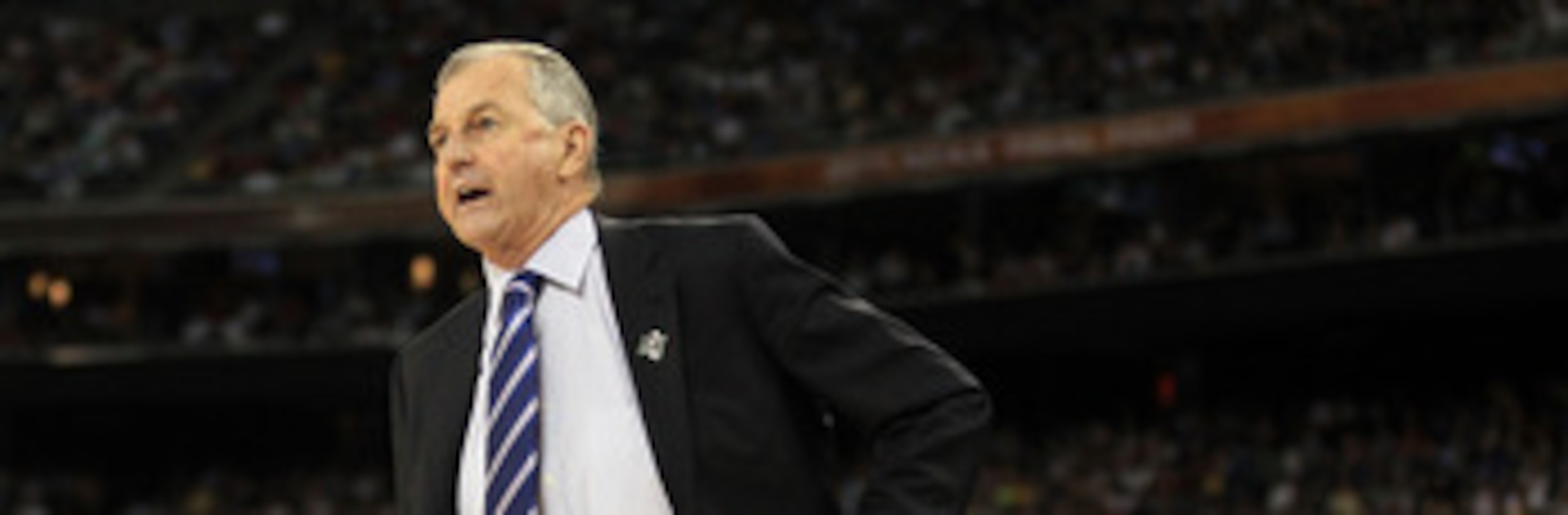 HOUSTON, TX - APRIL 04:  Head coach Jim Calhoun of the Connecticut Huskies looks on from the sidelines against the Butler Bulldogs during the National Championship Game of the 2011 NCAA Division I Men's Basketball Tournament at Reliant Stadium on April 4,