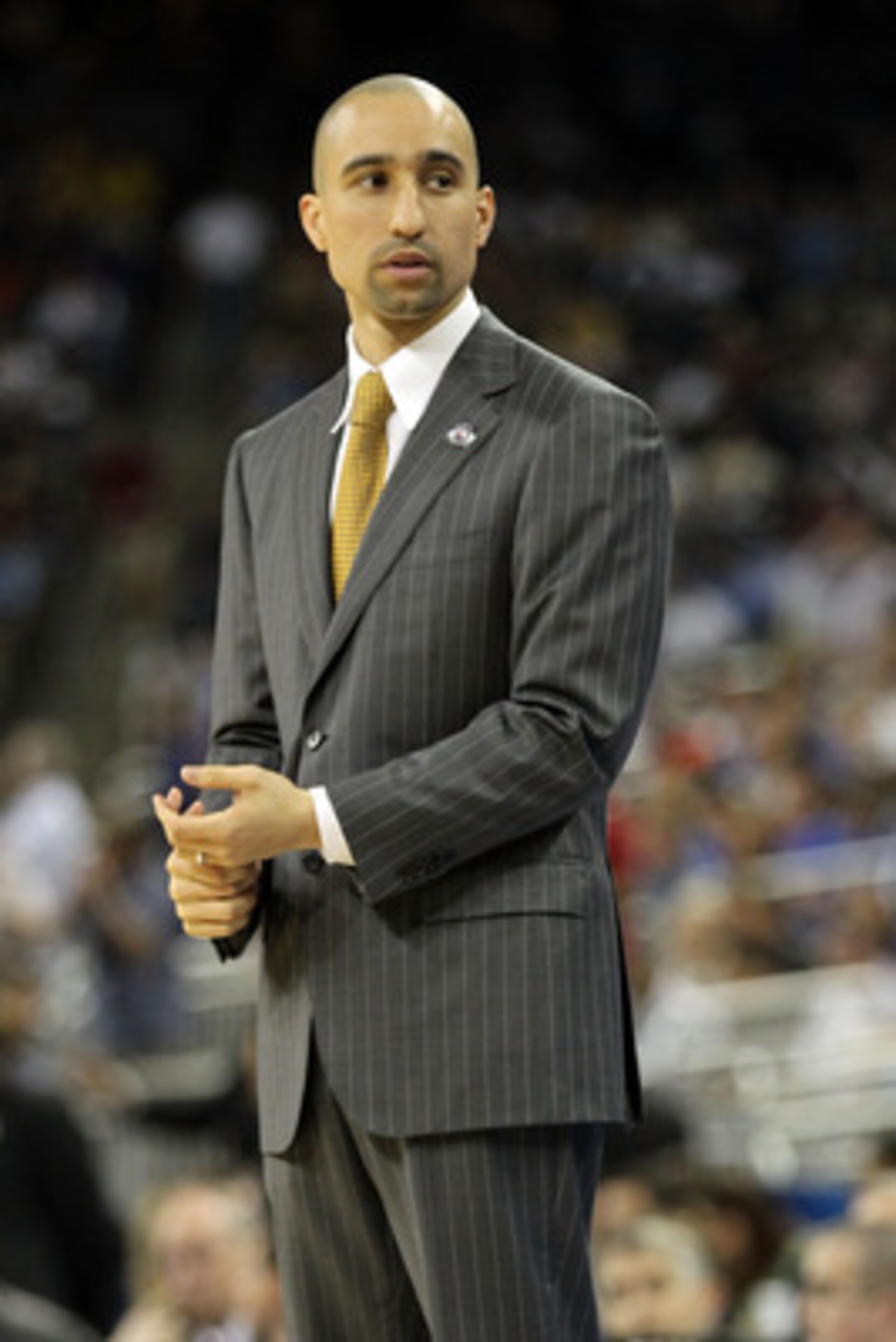HOUSTON, TX - APRIL 02:  Head coach Shaka Smart of the Virginia Commonwealth Rams reacts from the sidelines against the Butler Bulldogs during the National Semifinal game of the 2011 NCAA Division I Men's Basketball Championship at Reliant Stadium on Apri
