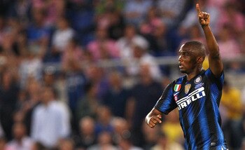 ROME, ITALY - MAY 29:  Samuel Eto'o of FC Internazionale Milano celebrates after scoring the opening goal during the Tim Cup final between FC Internazionale Milano and US Citta di Palermo at Olimpico Stadium on May 29, 2011 in Rome, Italy.  (Photo by Paol