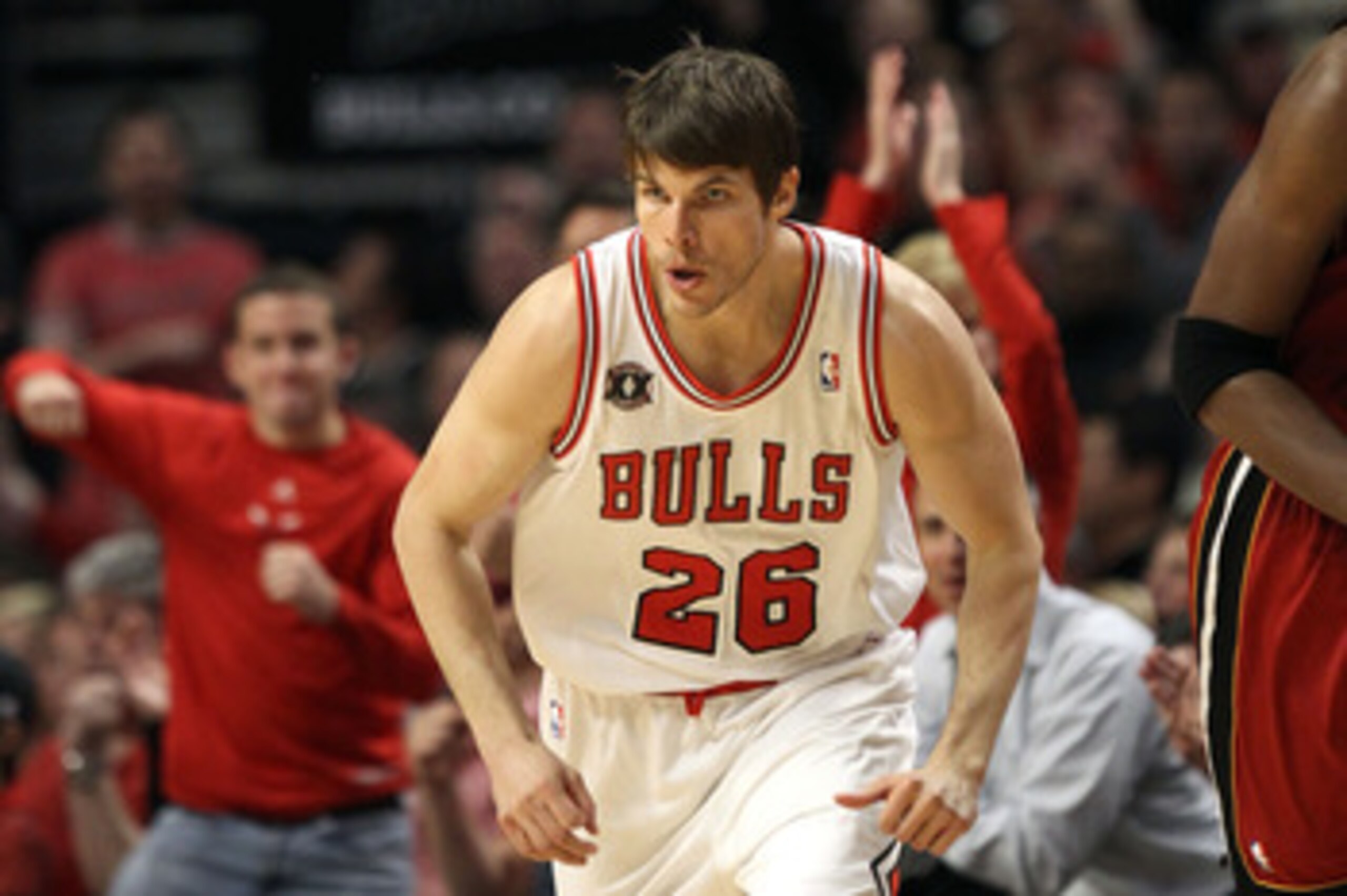 CHICAGO, IL - MAY 26:  Kyle Korver #26 of the Chicago Bulls reacts against in Game Five of the Eastern Conference Finals during the 2011 NBA Playoffs on May 26, 2011 at the United Center in Chicago, Illinois. NOTE TO USER: User expressly acknowledges and 