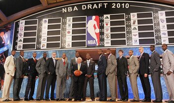 NEW YORK - JUNE 24:  NBA Draft prospects stand with NBA Commisioner David Stern prior to the NBA Draft at Madison Square Garden on June 24, 2010 in New York City. NOTE TO USER: User expressly acknowledges and agrees that, by downloading and or using this
