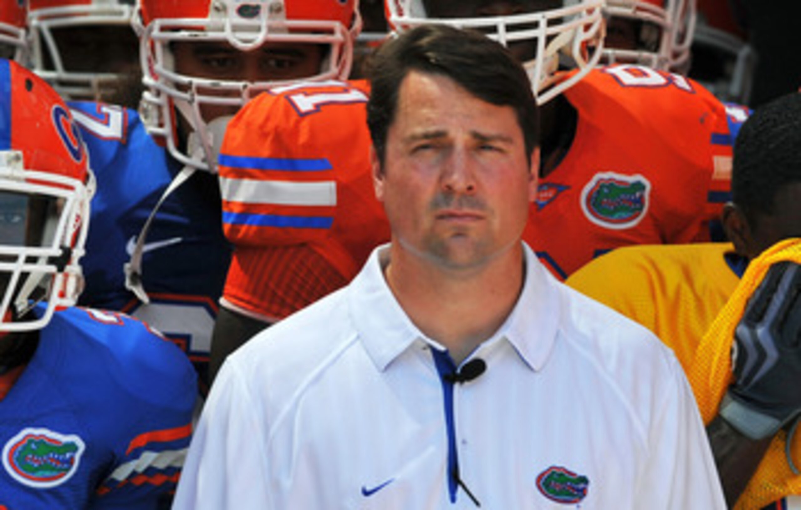 GAINESVILLE, FL - APRIL 9:  Coach Will Muschamp of the Florida Gators takes the field before the Orange and Blue spring football game April 9, 2010 Ben Hill Griffin Stadium in Gainesville, Florida.  (Photo by Al Messerschmidt/Getty Images)