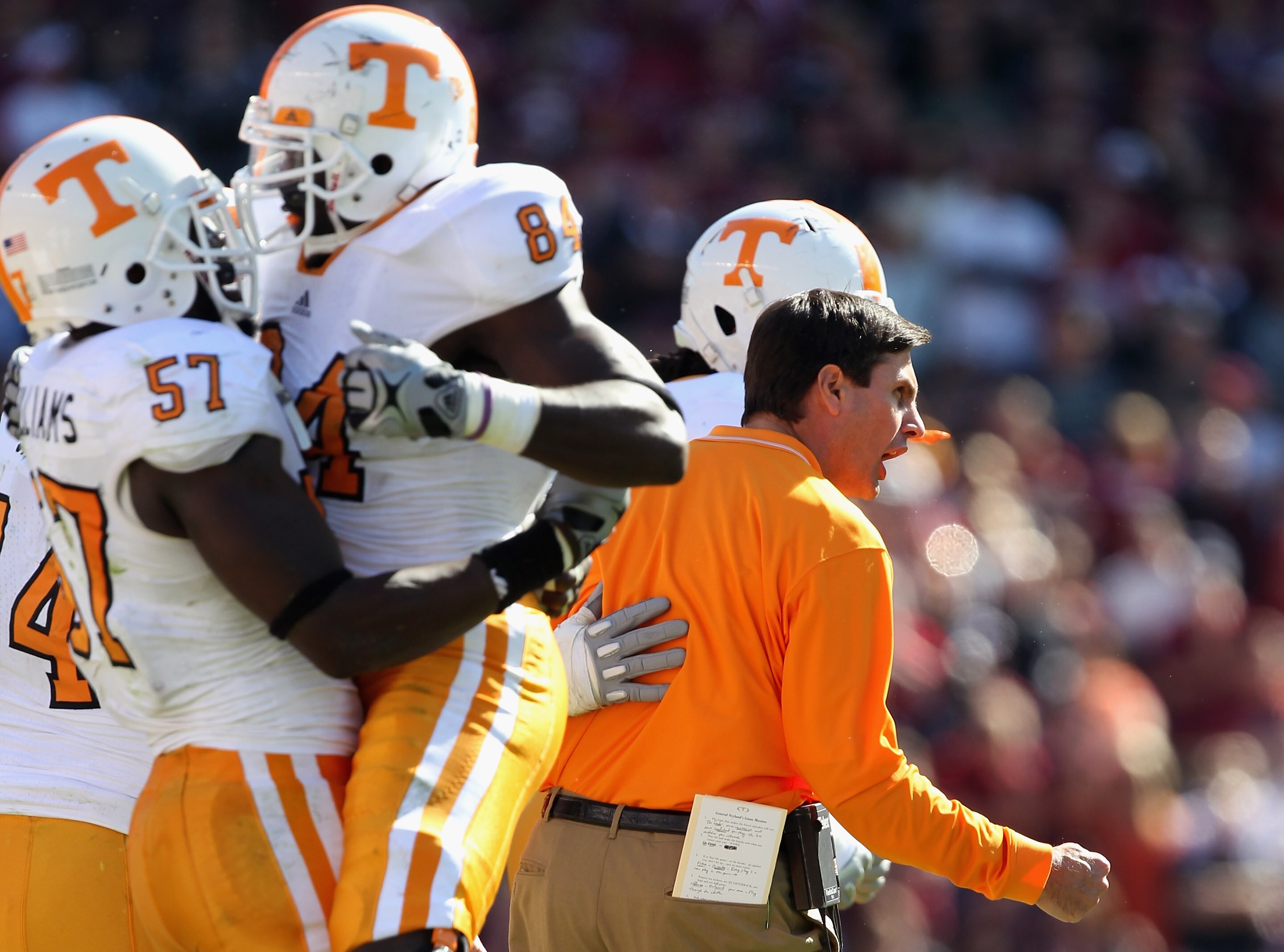 COLUMBIA, SC - OCTOBER 30:  Head coach Derek Dooley of the Tennessee Volunteers watches on against the South Carolina Gamecocks during their game at Williams-Brice Stadium on October 30, 2010 in Columbia, South Carolina.  (Photo by Streeter Lecka/Getty Im