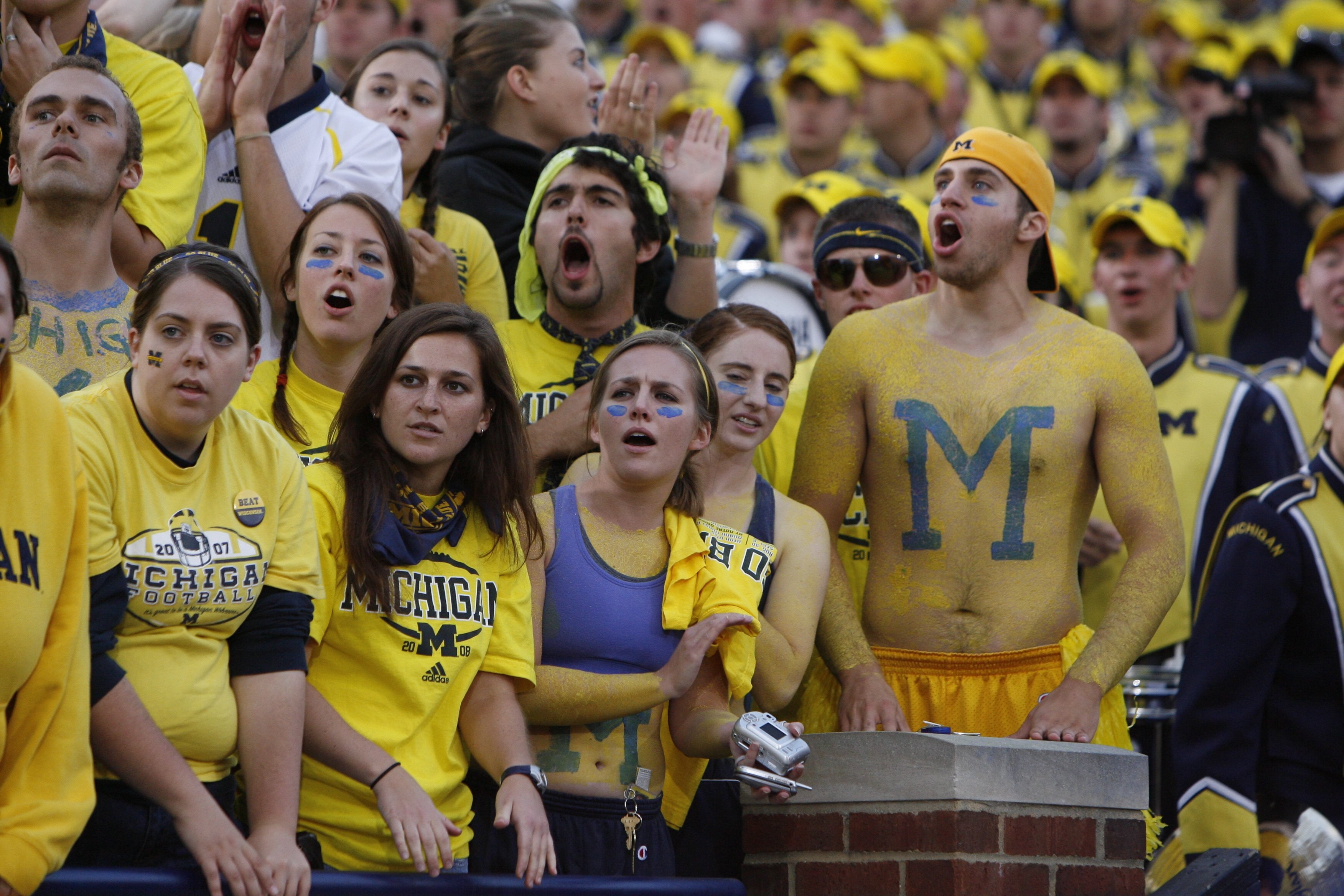 ANN ARBOR, MI - SEPTEMBER 27:  Michigan Wolverines fans look on during the game against the Wisconsin Badgers on September 27, 2008 at Michigan Stadium in Ann Arbor, Michigan. (Photo by Gregory Shamus/Getty Images)