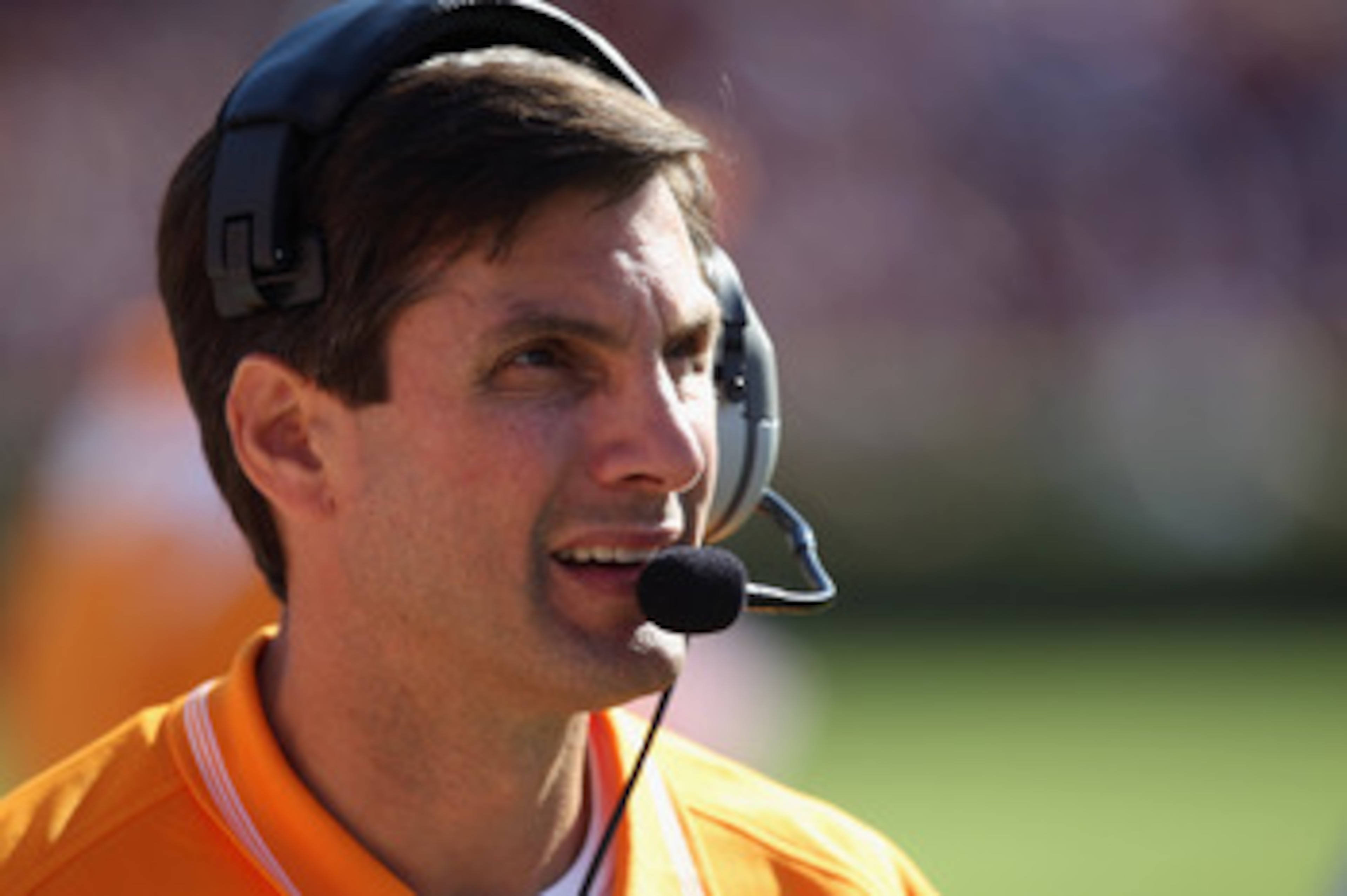 COLUMBIA, SC - OCTOBER 30:  Head coach Derek Dooley of the Tennessee Volunteers watches on against the South Carolina Gamecocks during their game at Williams-Brice Stadium on October 30, 2010 in Columbia, South Carolina.  (Photo by Streeter Lecka/Getty Im