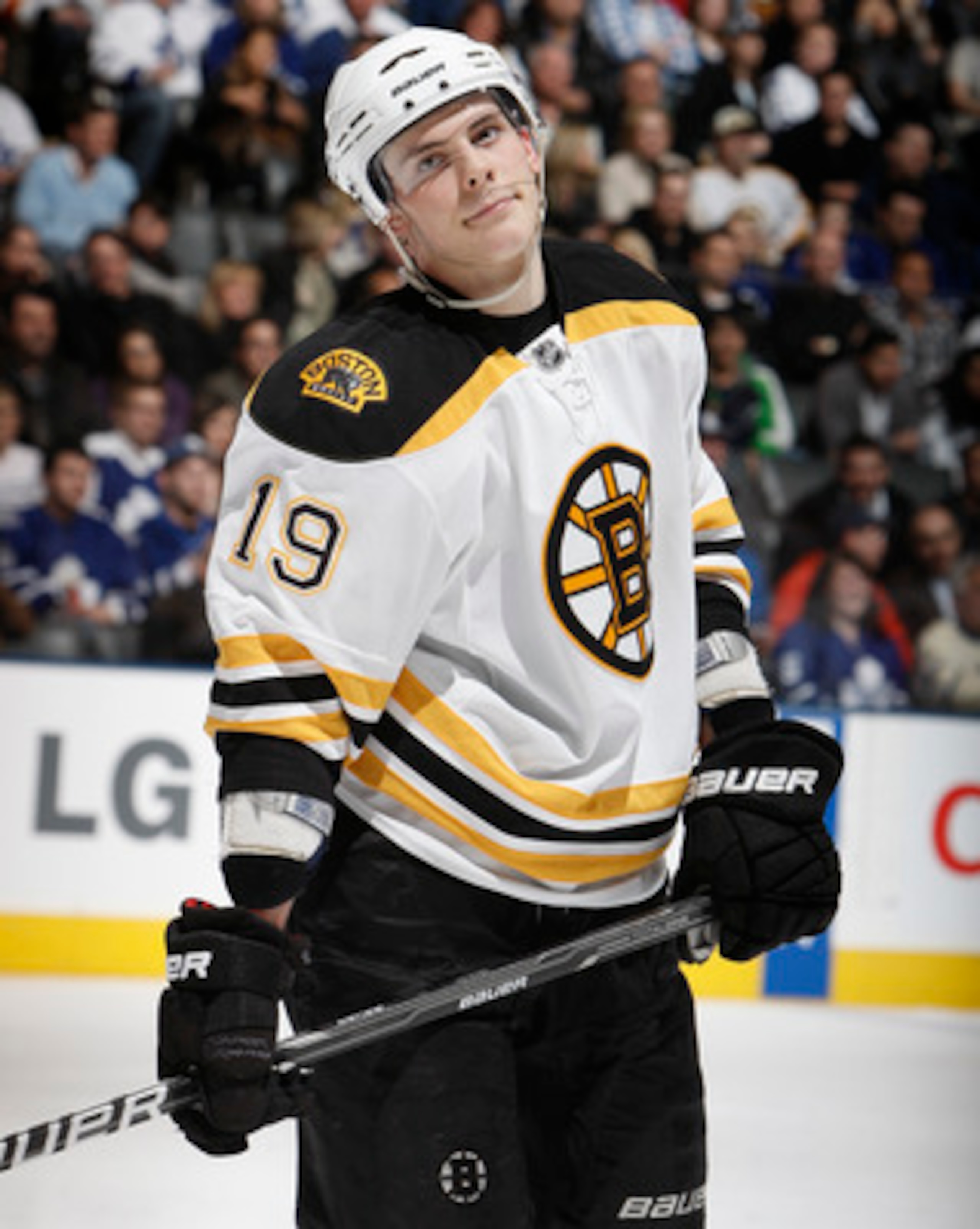 TORONTO, CANADA - MARCH 19  Tyler Seguin #19 of the Boston Bruins reacts to a missed shot during game action at the Air Canada Centre against the Toronto Maple Leafs March 19, 2011 in Toronto, Ontario, Canada. (Photo by Abelimages/Getty Images)