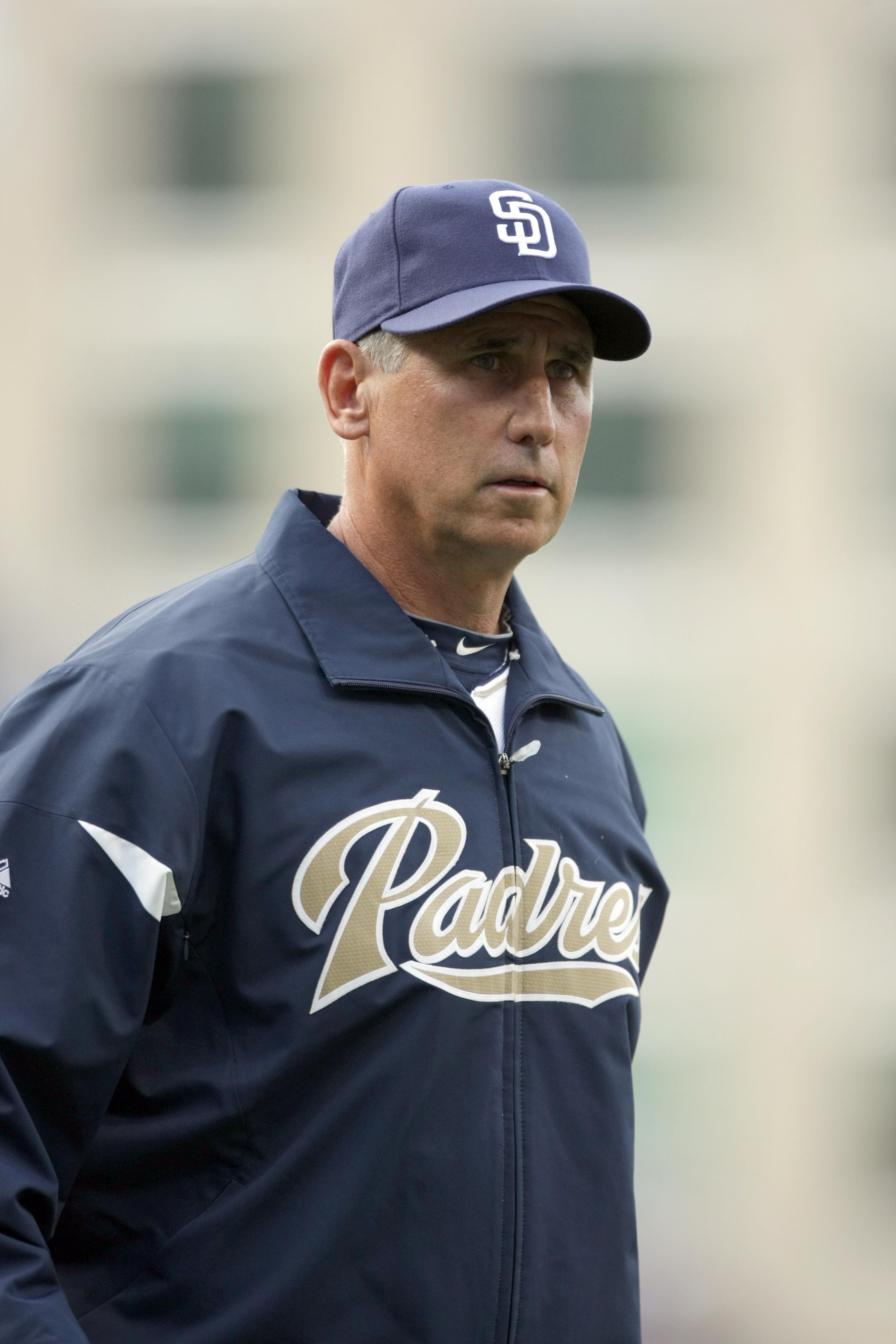 SAN DIEGO, CA - APRIL 5:  Manager Bud Black of the San Diego Padres looks on during the Padres 3-1 win over the San Francisco Giants at Petco Park on April 5, 2011 in San Diego, California. (Photo by Donald Miralle/Getty Images)