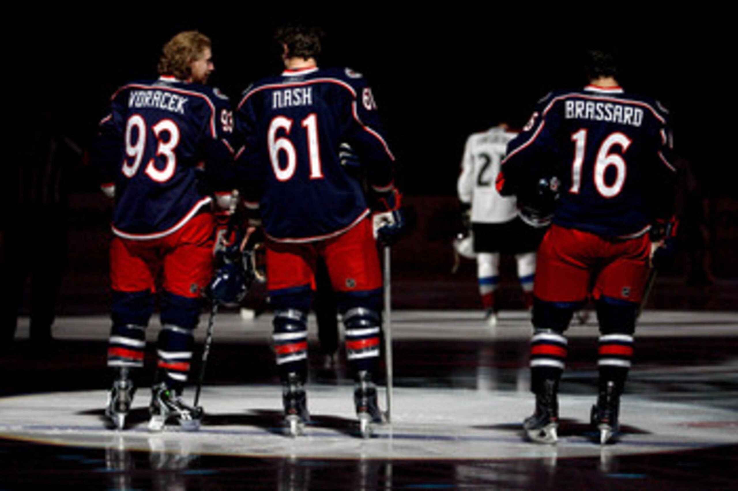 COLUMBUS, OH - FEBRUARY 11: Jakub Voracek #93, Rick Nash #61, and Derick Brassard #16, all of the Columbus Blue Jackets stand during the National Anthem prior to the start of the game against the Colorado Avalanche on February 11, 2011 at Nationwide Arena COLUMBUS, OH - FEBRUARY 11: Jakub Voracek #93, Rick Nash #61, and Derick Brassard #16, all of the Columbus Blue Jackets stand during the National Anthem prior to the start of the game against the Colorado Avalanche on February 11, 2011 at Nationwide Arena