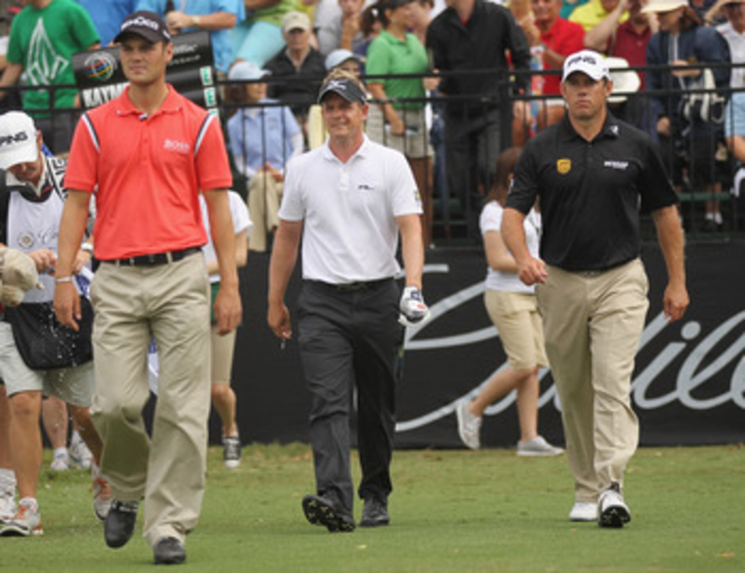 DORAL, FL - MARCH 10: (L-R) Martin Kaymer of Germany, Luke Donald and Lee Westwood of England walk off the the first tee during the first round of the 2011 WGC- Cadillac Championship at the TPC Blue Monster at the Doral Golf Resort and Spa on March 10, 2 DORAL, FL - MARCH 10: (L-R) Martin Kaymer of Germany, Luke Donald and Lee Westwood of England walk off the the first tee during the first round of the 2011 WGC- Cadillac Championship at the TPC Blue Monster at the Doral Golf Resort and Spa on March 10, 2