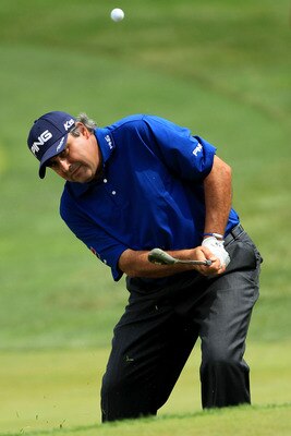 BETHESDA, MD - JUNE 16:  Angel Cabrera of Argentina hits a shot on the fifth hole during the first round of the 111th U.S. Open at Congressional Country Club on June 16, 2011 in Bethesda, Maryland.  (Photo by David Cannon/Getty Images)