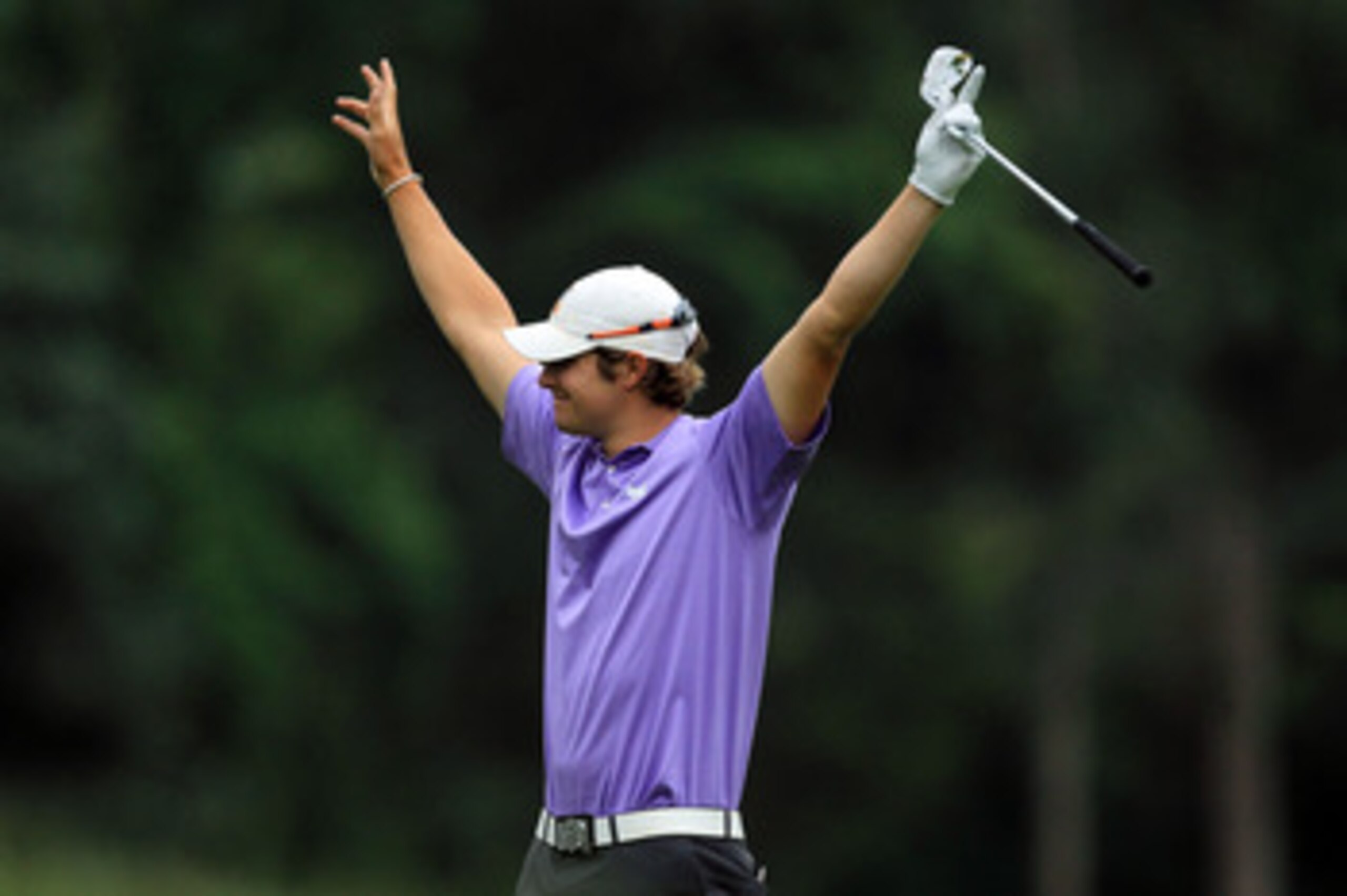 BETHESDA, MD - JUNE 16: Amateur Peter Uihlein celebrates after holing his approach shot on the fifth hole for eagle during the first round of the 111th U.S. Open at Congressional Country Club on June 16, 2011 in Bethesda, Maryland. (Photo by David Canno BETHESDA, MD - JUNE 16: Amateur Peter Uihlein celebrates after holing his approach shot on the fifth hole for eagle during the first round of the 111th U.S. Open at Congressional Country Club on June 16, 2011 in Bethesda, Maryland. (Photo by David Canno