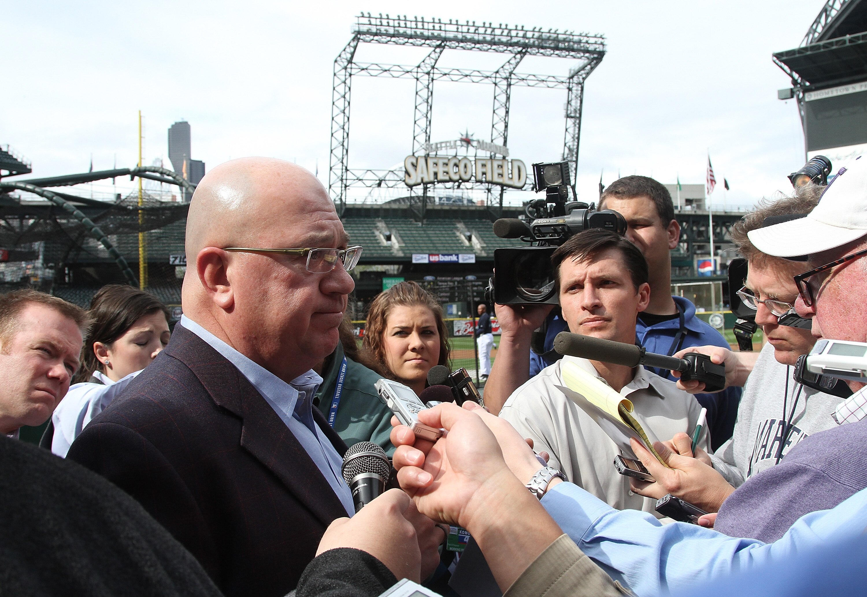 SEATTLE - JUNE 02:  Seattle Mariners' Executive Vice President & GM Jack Zduriencik speaks with the media after the team announced the retirement of Ken Griffey Jr. prior to the game against the Minnesota Twins at Safeco Field on June 2, 2010 in Seattle,