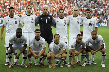 KANSAS CITY, KS - JUNE 14:  The USA team poses for a team pictures prior to the start of the GoldCup game between the USA and Guadeloupe on June 14, 2011 at LiveStrong Sporting Park in Kansas City, Kansas.  (Photo by Jamie Squire/Getty Images)