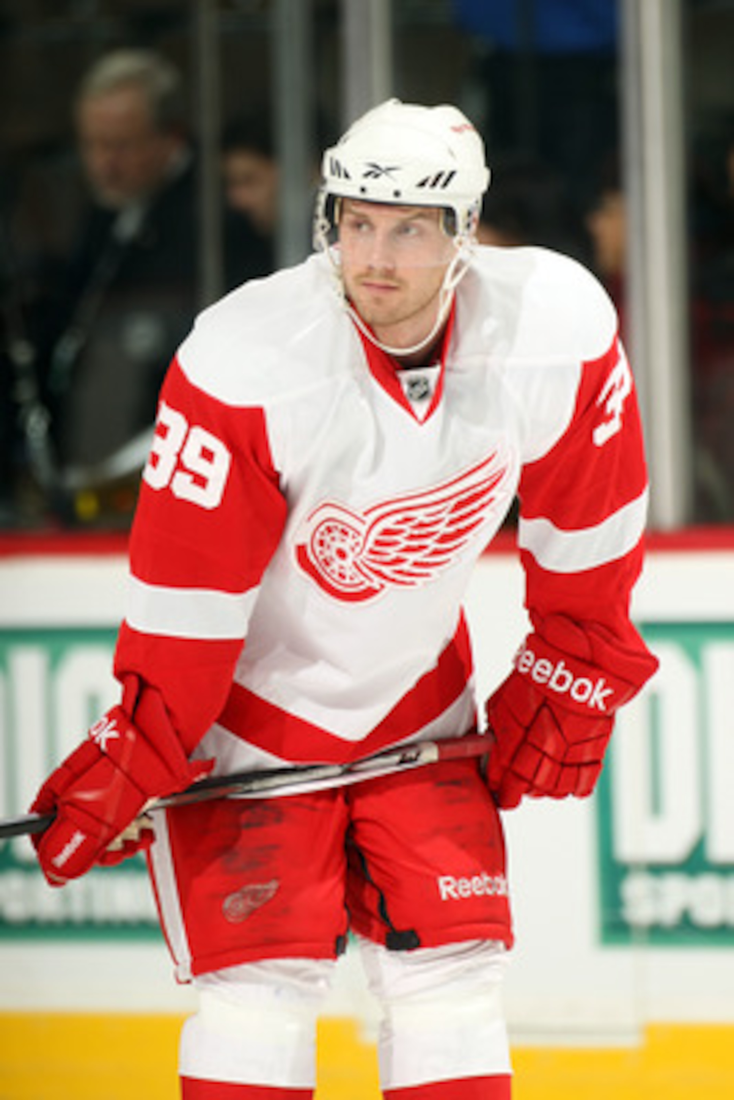 DENVER - DECEMBER 27:  Jan Mursak #39 of the Detroit Red Wings warms up prior to facing the Colorado Avalanche at the Pepsi Center on December 27, 2010 in Denver, Colorado. The Red Wings defeated the Avalanche 4-3 in overtime.  (Photo by Doug Pensinger/Ge