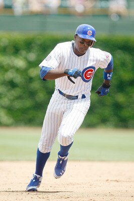 CHICAGO, IL - JUNE 16: Alfonso Soriano #13 of the Chicago Cubs runs against the Milwaukee Brewers at Wrigley Field on June 16, 2011 in Chicago, Illinois. (Photo by Scott Boehm/Getty Images)