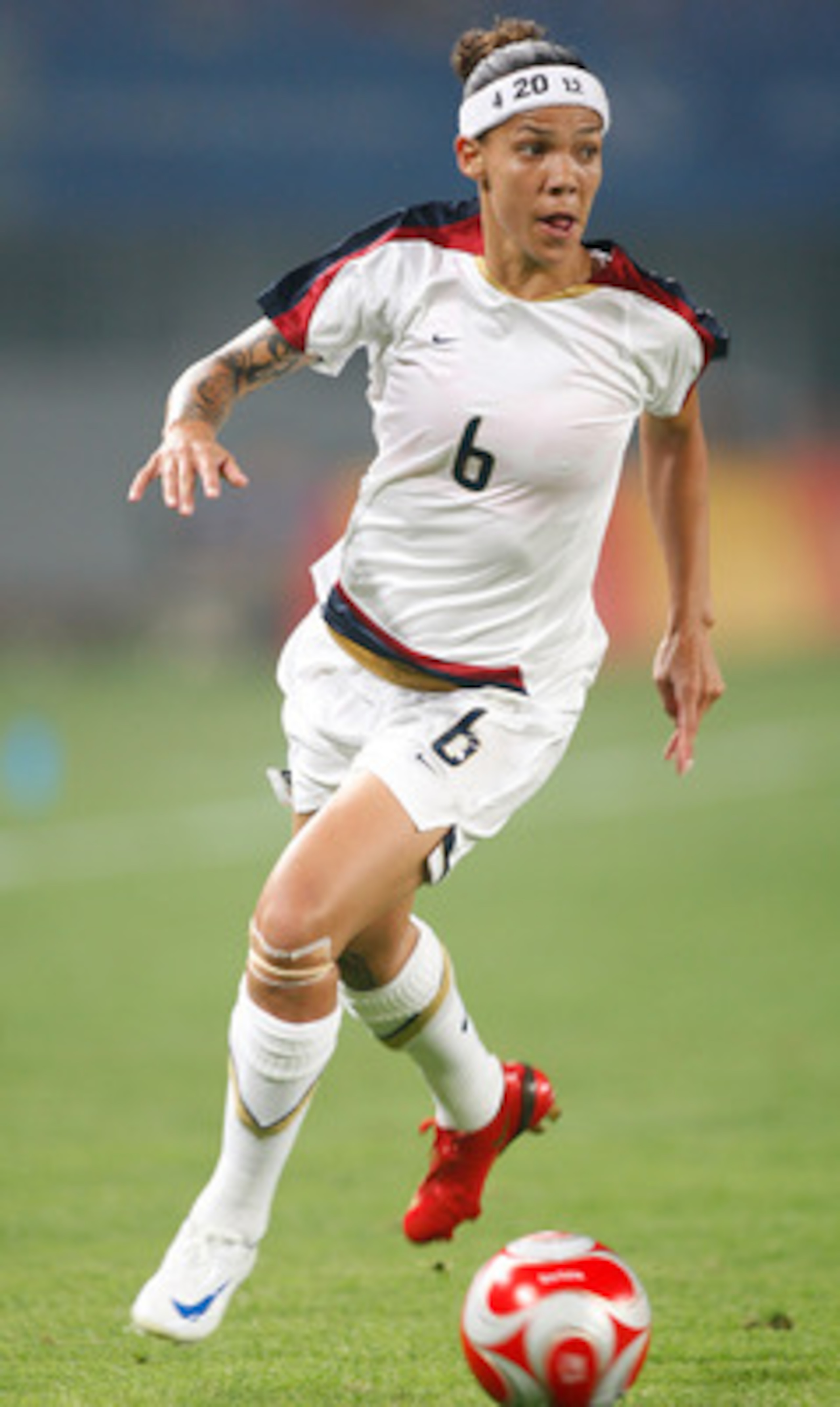 QINHUANGDAO, CHINA - AUGUST 06:  Natasha Kai of the USA controls the ball during a Women's Group G preliminary match between Norway and the USA at the Beijing 2008 Olympic Games on August 6, 2008 in Quinhuangdao, China. Norway defeated the USA 2-0.  (Phot