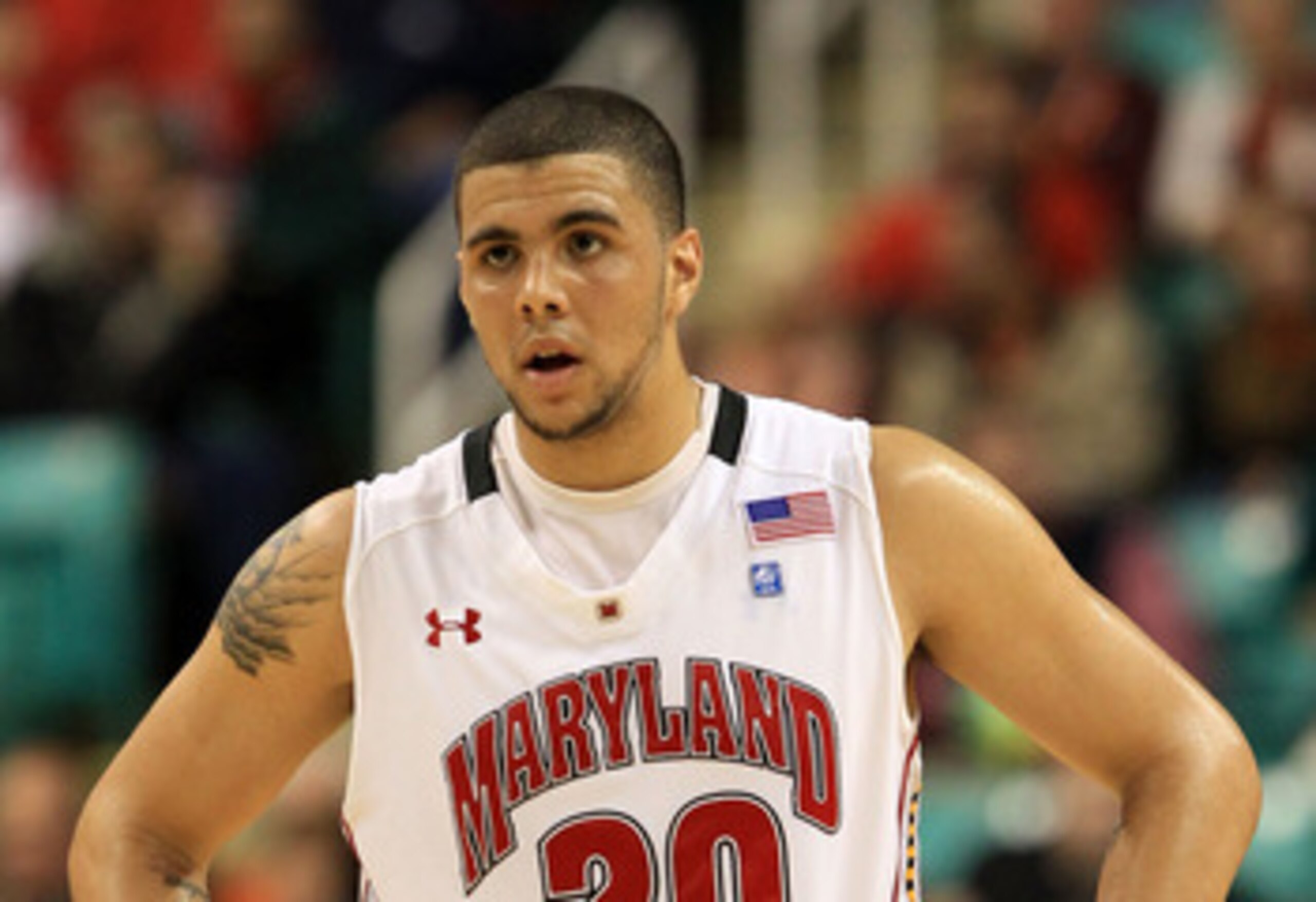 GREENSBORO, NC - MARCH 10: Jordan Williams #20 of the Maryland Terrapins looks on during the first half of the game against the North Carolina State Wolfpack in the first round of the 2011 ACC men's basketball tournament at the Greensboro Coliseum on Mar GREENSBORO, NC - MARCH 10: Jordan Williams #20 of the Maryland Terrapins looks on during the first half of the game against the North Carolina State Wolfpack in the first round of the 2011 ACC men's basketball tournament at the Greensboro Coliseum on Mar