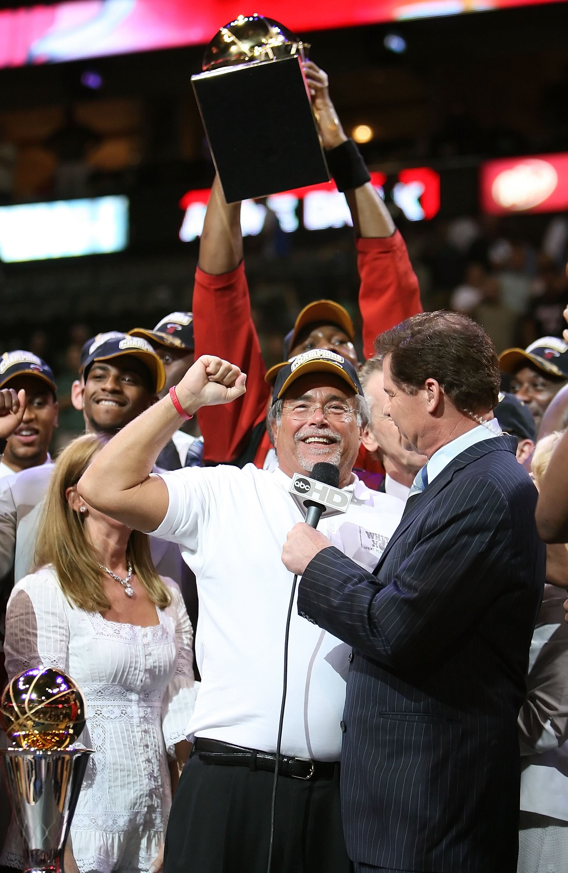 DALLAS - JUNE 20:  Owner Mickey Arison of the Miami Heat celebrates after the Heat defeated the Dallas Mavericks in game six of the 2006 NBA Finals on June 20, 2006 at American Airlines Center in Dallas, Texas.  The Heat won 95-92 and win the series 4-2.