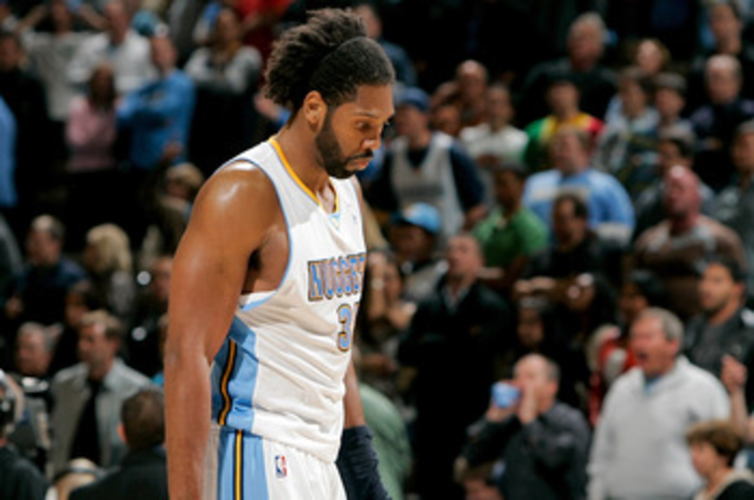 DENVER, CO - APRIL 23:  Nene #31 of the Denver Nuggets walks off the court following a 97-94 loss to the Oklahoma City Thunder in Game Three of the Western Conference Quarterfinals in the 2011 NBA Playoffs at Pepsi Center on April 23, 2011 in Denver, Colo