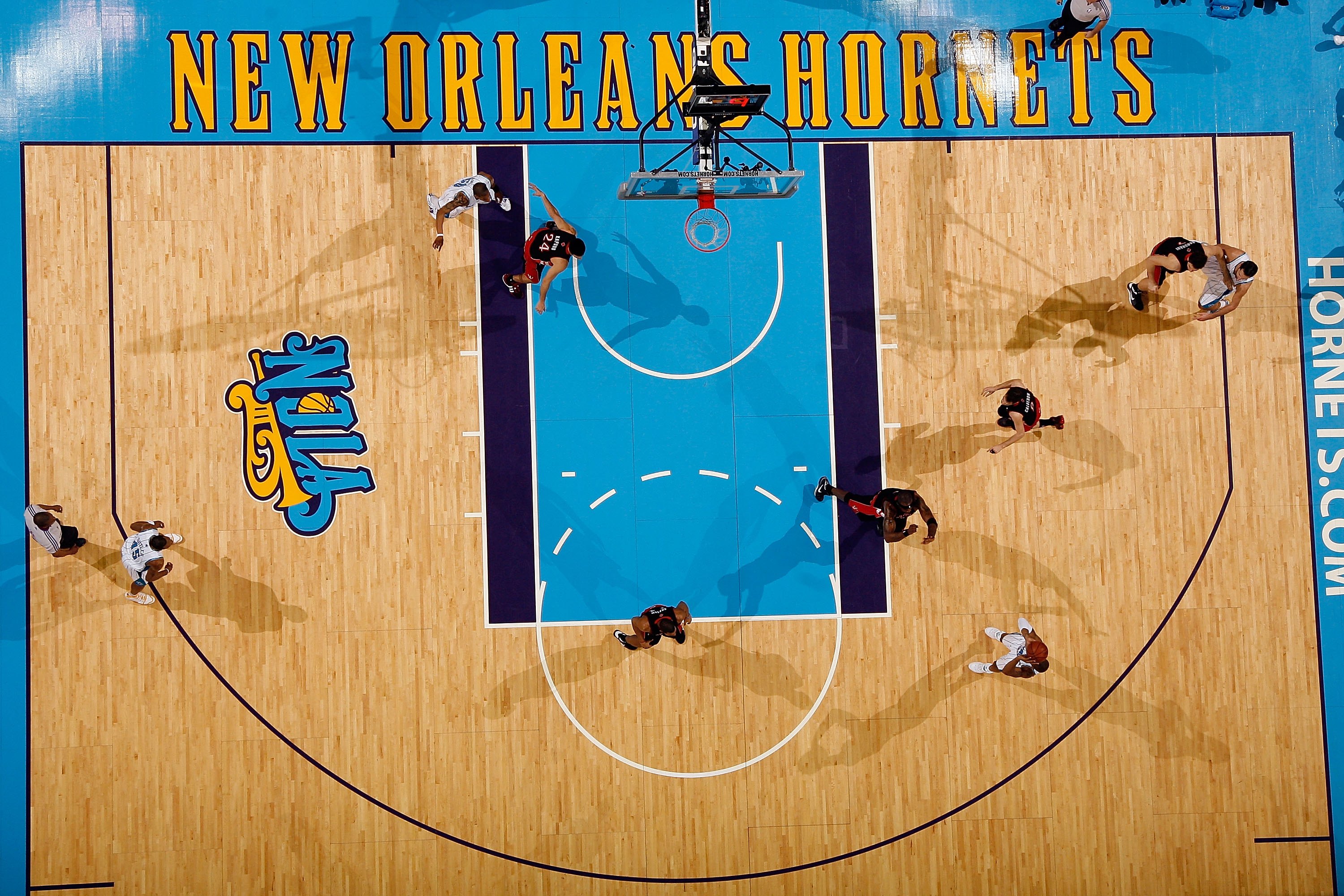 NEW ORLEANS - FEBRUARY 06:  A general view of the court during the game against the Toronto Raptors and the New Orleans Hornets on February 6, 2009 in New Orleans, Louisiana.  NOTE TO USER: User expressly acknowledges and agrees that, by downloading and/o