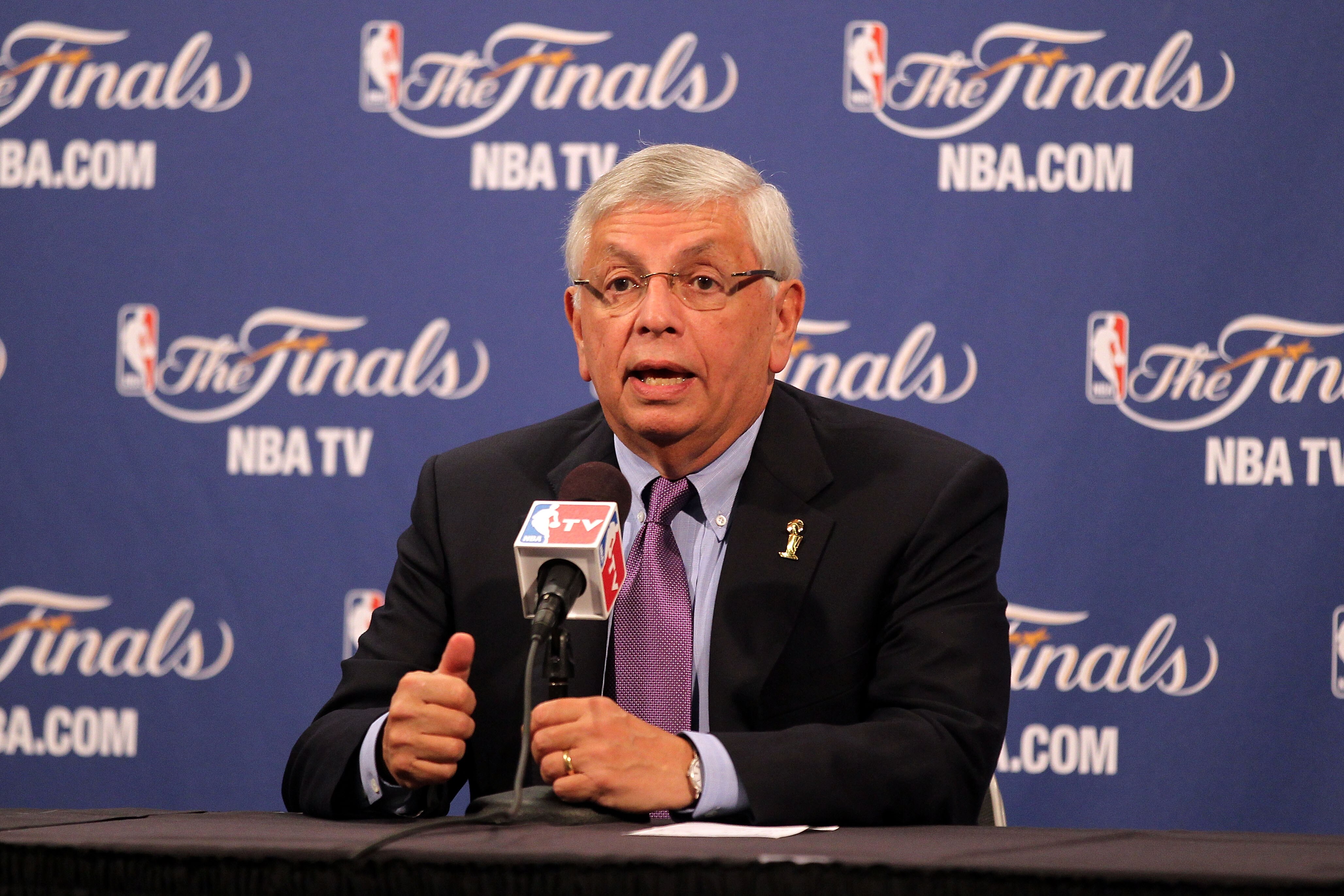 MIAMI, FL - MAY 31:  NBA Commissioner David Stern answers questions from the media during a press conference prior to the Miami Heat hosting the Dallas Mavericks in Game One of the 2011 NBA Finals at American Airlines Arena on May 31, 2011 in Miami, Flori
