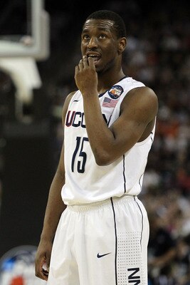 HOUSTON, TX - APRIL 04:  Kemba Walker #15 of the Connecticut Huskies looks on after a play against the Butler Bulldogs during the National Championship Game of the 2011 NCAA Division I Men's Basketball Tournament at Reliant Stadium on April 4, 2011 in Hou