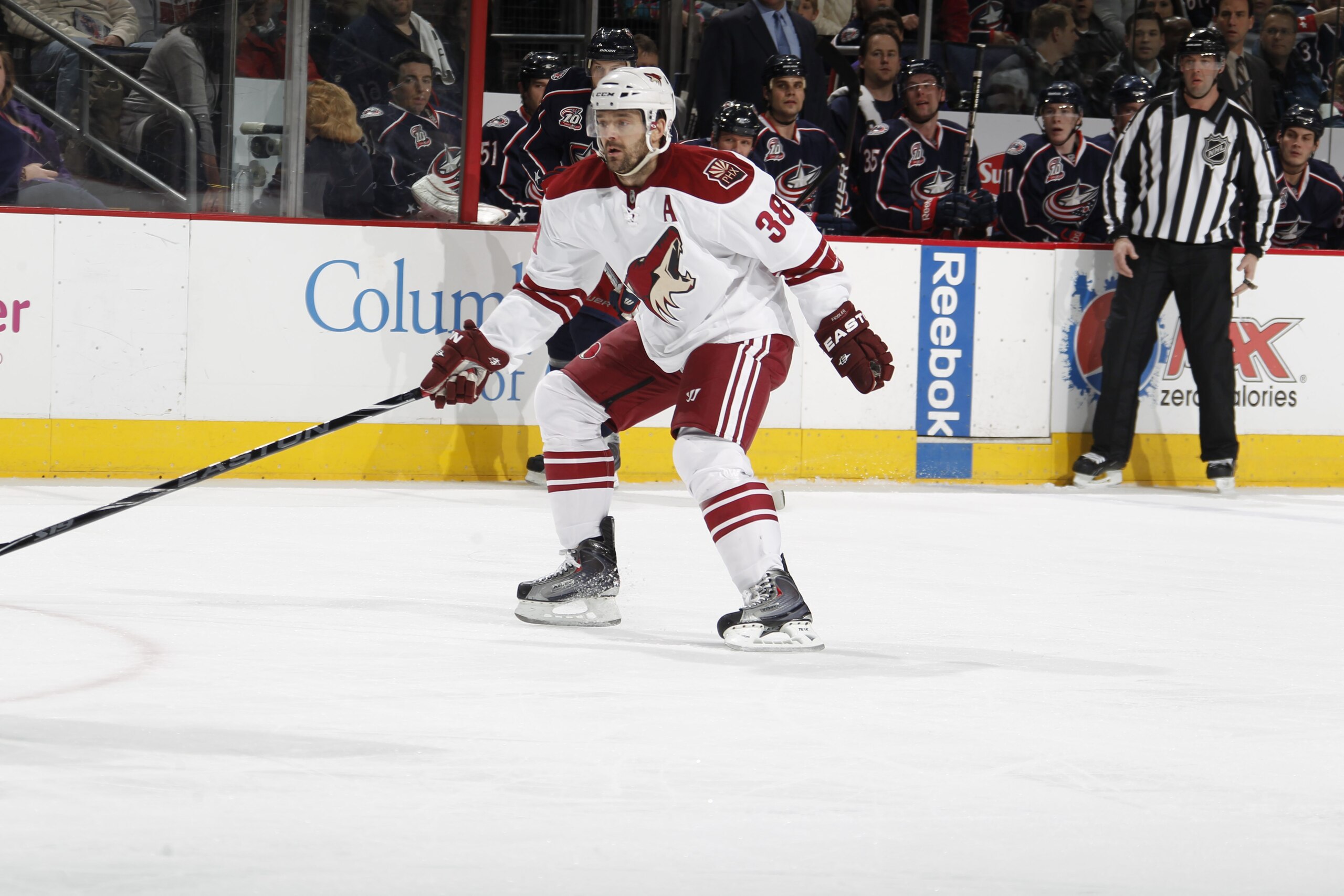 COLUMBUS, OH - JANUARY 11: Vernon Fiddler #38 of the Phoenix Coyotes skates against the Columbus Blue Jackets during a game on January 11, 2011 at the Nationwide Arena in Columbus, Ohio. (Photo by Gregory Shamus/Getty Images)