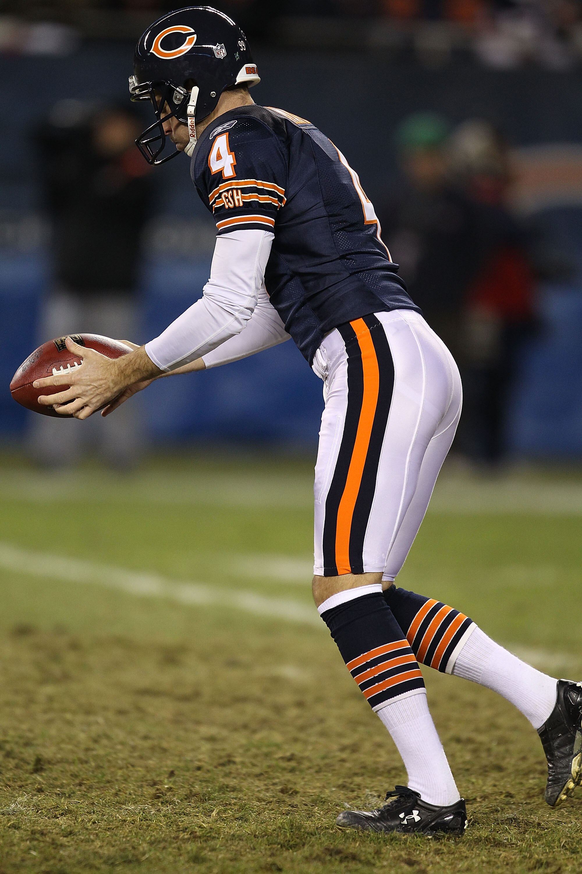 CHICAGO - NOVEMBER 28: Brad Maynard #4 of the Chicago Bears punts against the Philadelphia Eagles at Soldier Field on November 28, 2010 in Chicago, Illinois. The Bears defeated the Eagles 31-26. (Photo by Jonathan Daniel/Getty Images)