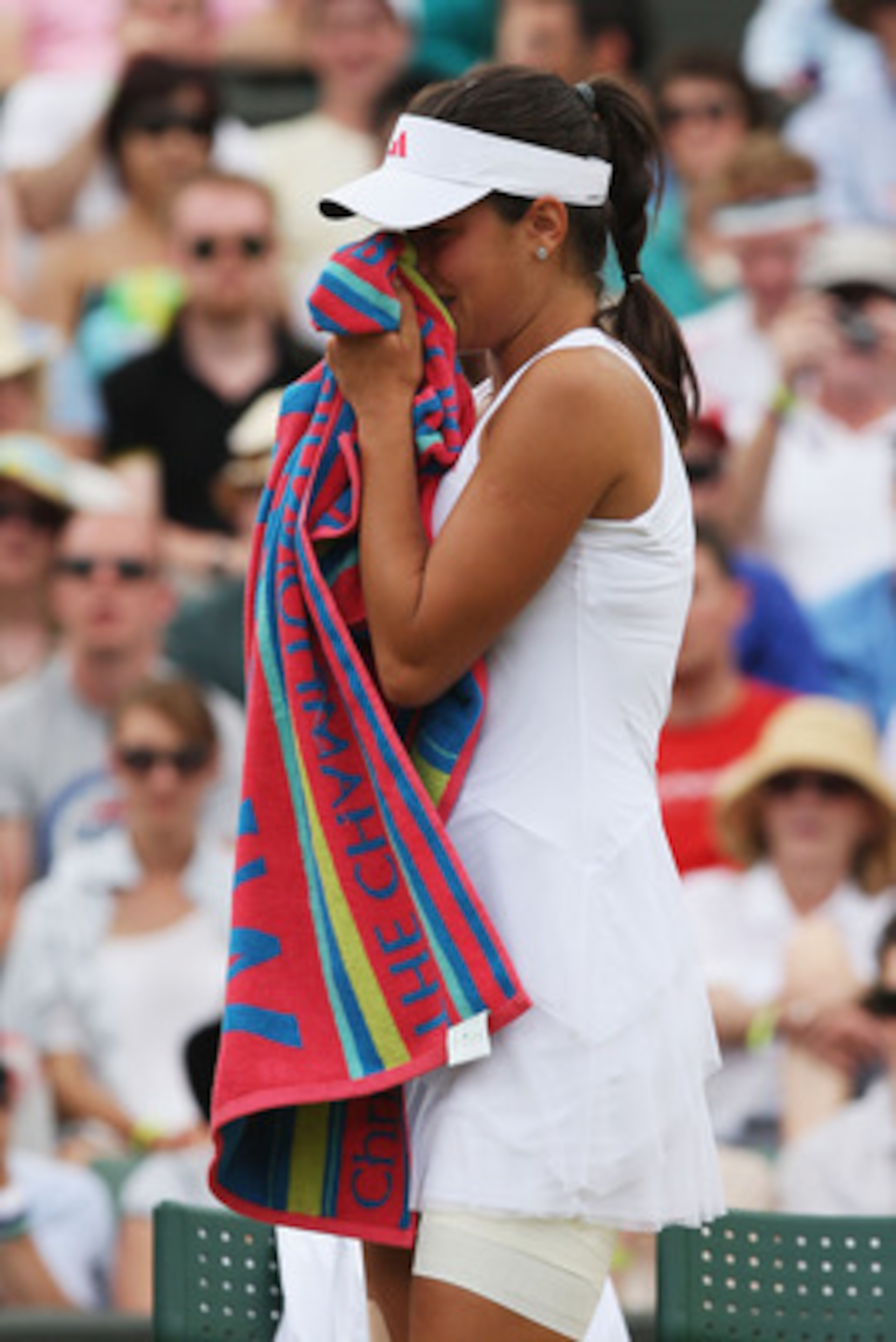 WIMBLEDON, ENGLAND - JUNE 29:  Ana Ivanovic of Serbia shows her emotions as she retires through injury during the women's singles fourth round match against Venus Williams of USA on Day Seven of the Wimbledon Lawn Tennis Championships at the All England L