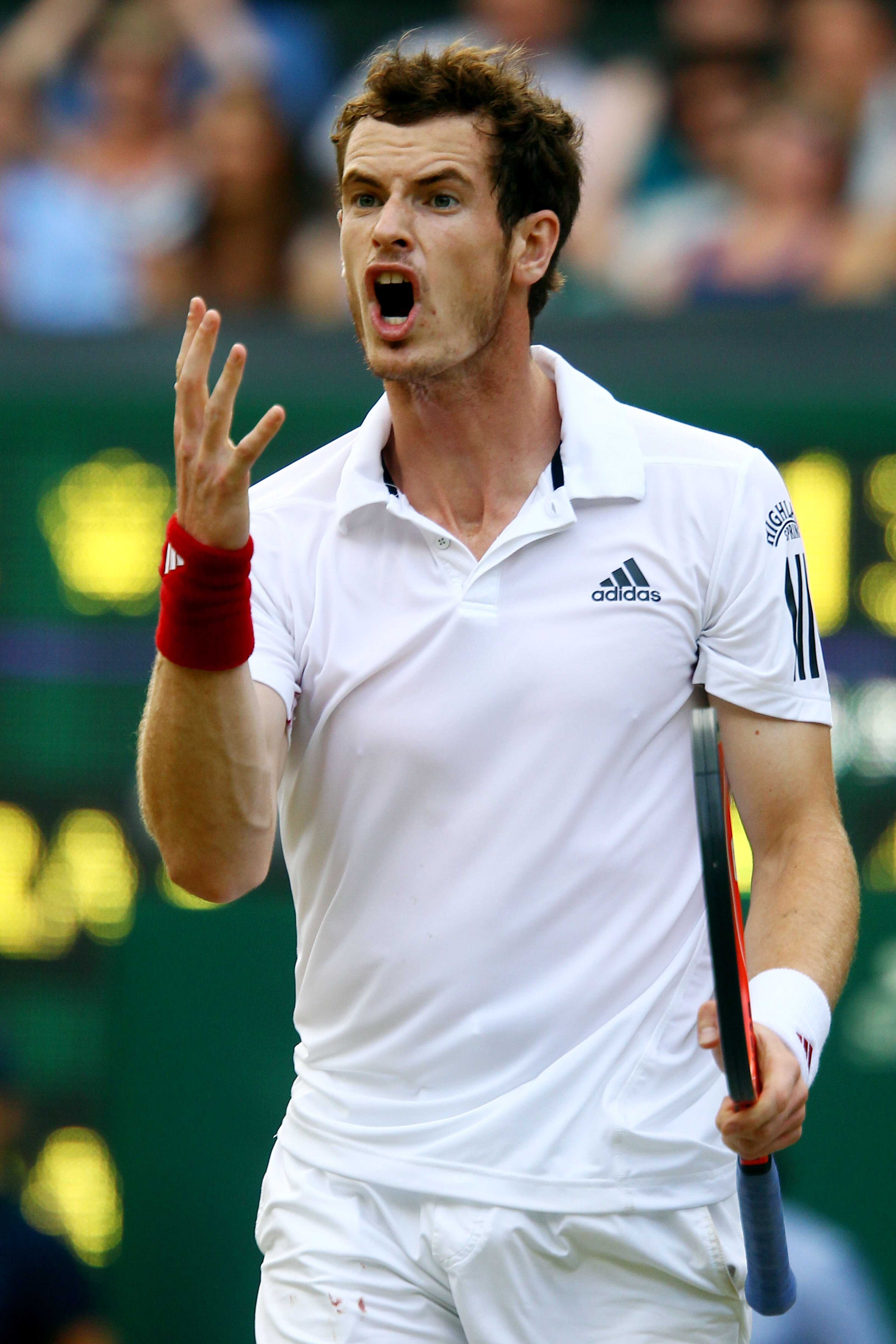 LONDON, ENGLAND - JULY 02:  Andy Murray of Great Britain celebrates a point during the Men's Semi Final match against Rafael Nadal of Spain on Day Eleven of the Wimbledon Lawn Tennis Championships at the All England Lawn Tennis and Croquet Club on July 2,