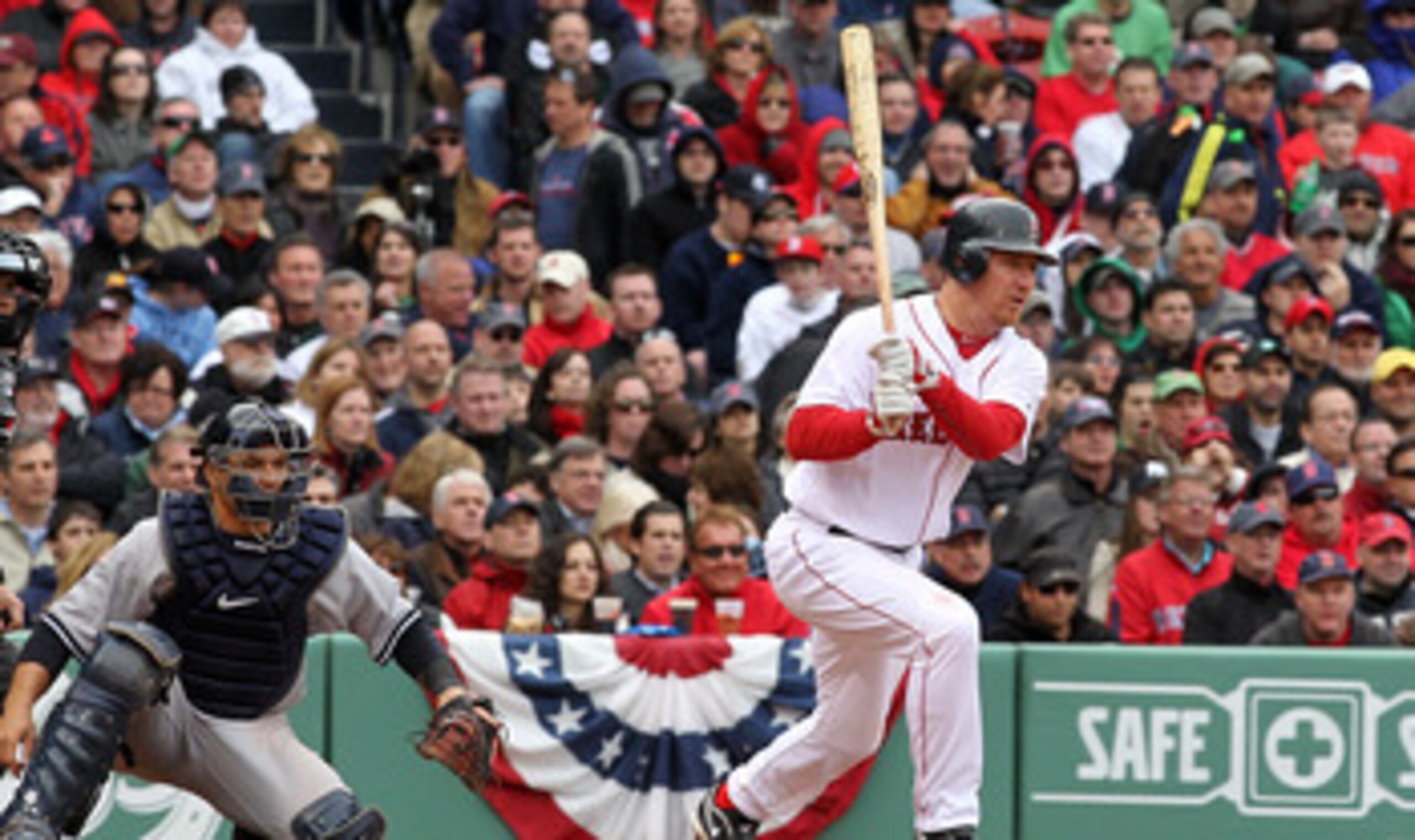 BOSTON, MA - APRIL 8: J.D. Drew #7 of the Boston Red Sox knocks knocks in two runs with a single in the seventh inning against the New York Yankees on Opening Day at Fenway Park on April 8, 2011 in Boston, Massachusetts. (Photo by Jim Rogash/Getty Image BOSTON, MA - APRIL 8: J.D. Drew #7 of the Boston Red Sox knocks knocks in two runs with a single in the seventh inning against the New York Yankees on Opening Day at Fenway Park on April 8, 2011 in Boston, Massachusetts. (Photo by Jim Rogash/Getty Image
