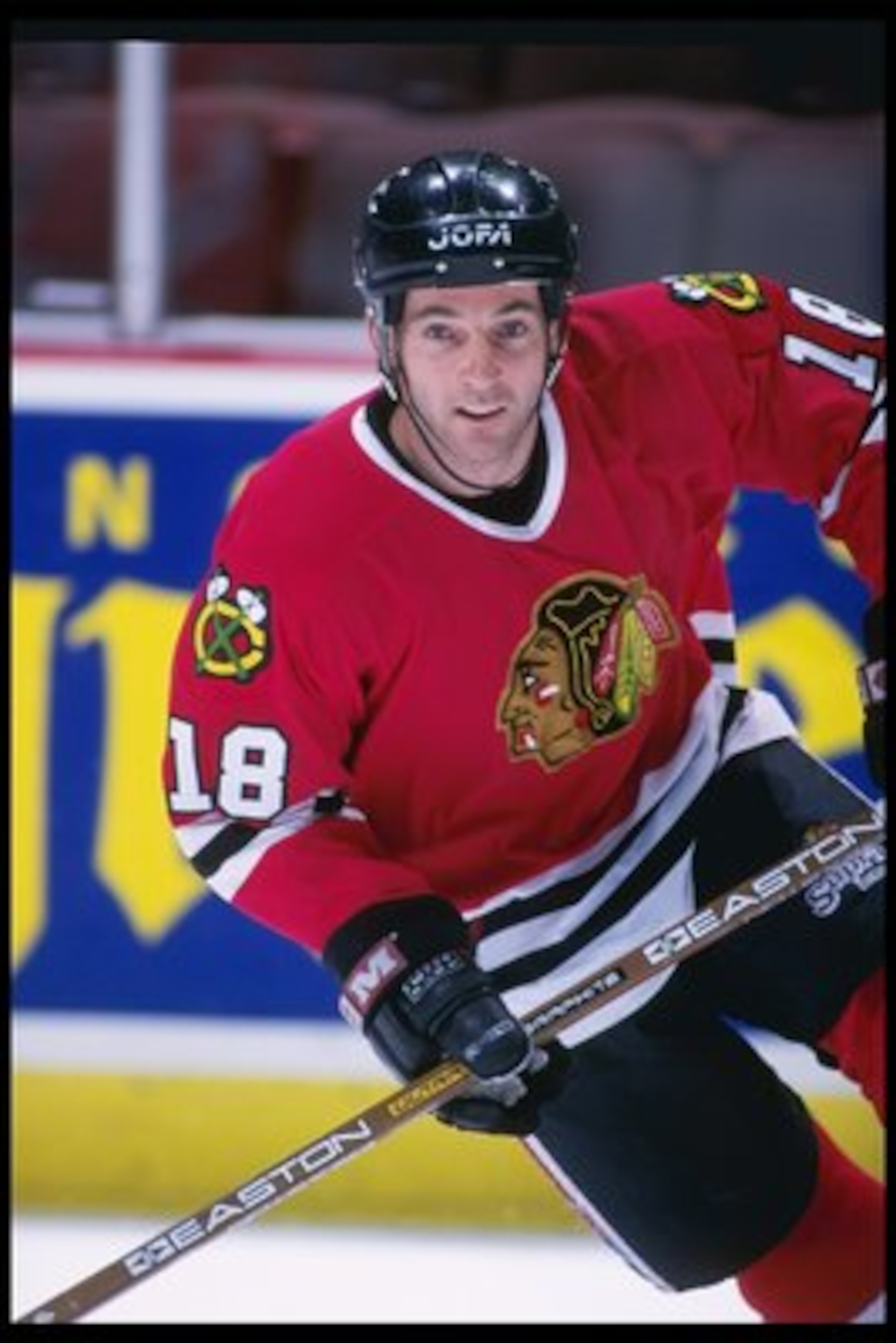4 Feb 1996:  Center Denis Savard of the Chicago Blackhawks skates down the ice during a game against Anaheim Mighty Ducks at Arrowhead Pond in Anaheim, California.  The Blackhawks won the game 4-1.. Mandatory Credit: Glenn Cratty  /Allsport
