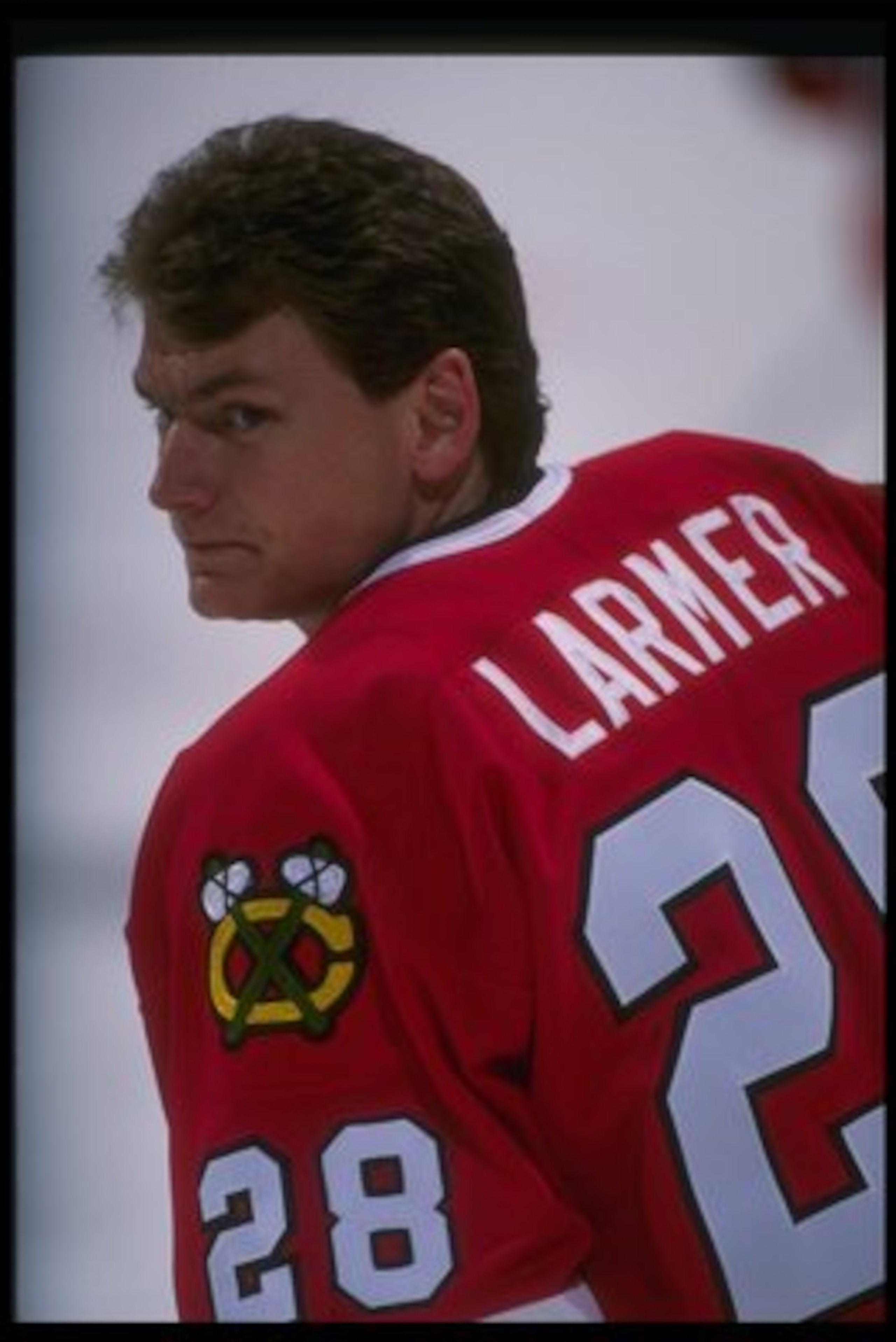 22 Nov 1991:  Rightwinger Steve Larmer of the Chicago Blackhawks looks on during a game against the Buffalo Sabres at Memorial Auditorium in Buffalo, New York. Mandatory Credit: Rick Stewart  /Allsport