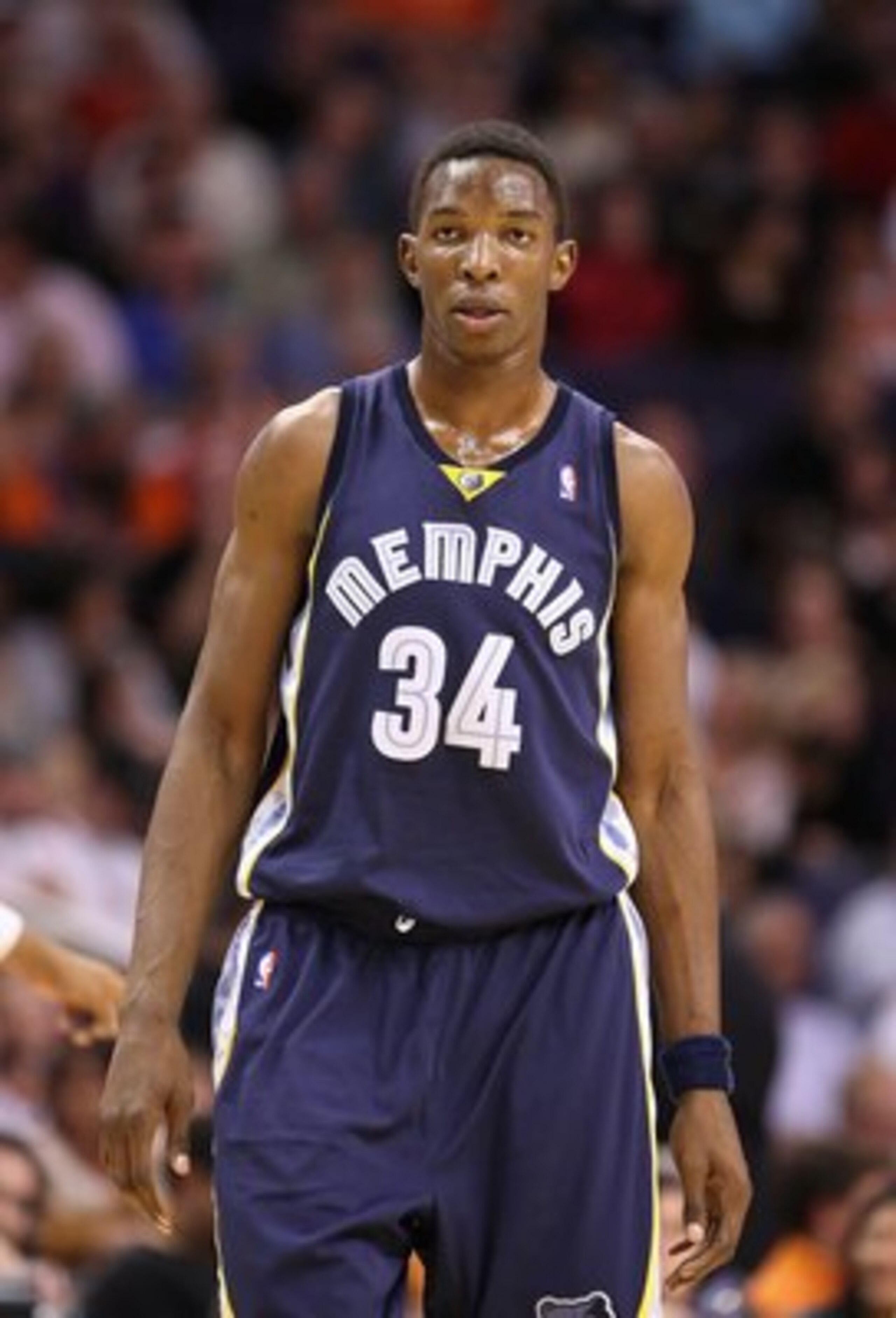 PHOENIX - NOVEMBER 25:  Hasheem Thabeet #34 of the Memphis Grizzlies during the NBA game against the Phoenix Suns at US Airways Center on November 25, 2009 in Phoenix, Arizona.  The Suns defeated the Grizzlies 126-111.  NOTE TO USER: User expressly acknow